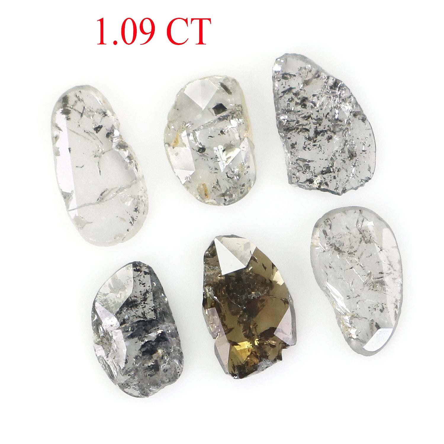 1.09 Ct Natural Loose Slice Shape Diamond Slice Salt And Pepper Diamond 5.25 MM Slice Natural Loose Diamond Slice Black Grey Diamond LQ2503