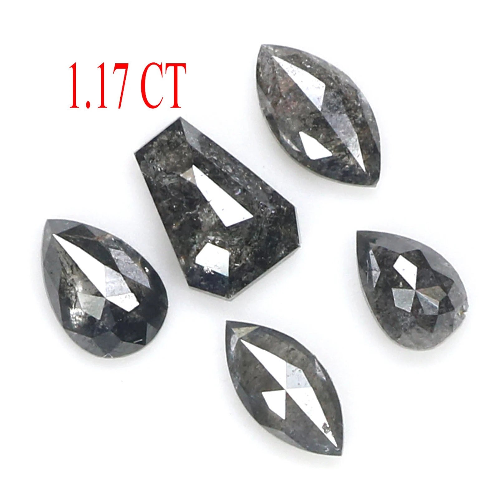 Natural Loose Mix Shape Salt And Pepper Diamond Black Grey Color 1.17 CT 4.35 MM Mix Shape Rose Cut Diamond KDN1804