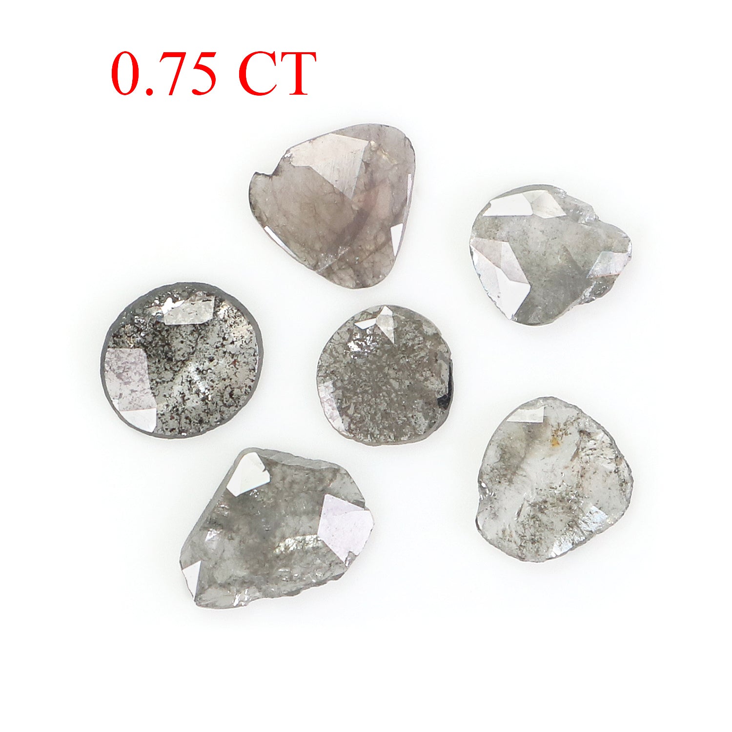 0.75 CT Natural Loose Slice Shape Diamond Salt And Pepper Irregular Cut Diamond 3.60 MM Black Grey Color Slice Shape Rose Cut Diamond NQ1645