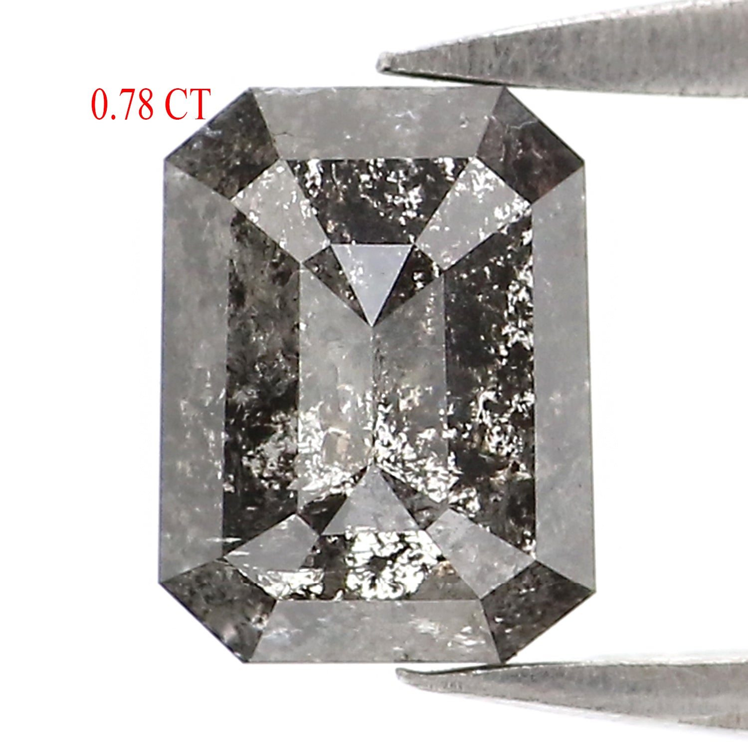 0.78 CT Natural Loose Emerald Shape Diamond Salt And Pepper Emerald Shape Diamond 6.05 MM Black Grey Color Emerald Rose Cut Diamond KQ2703