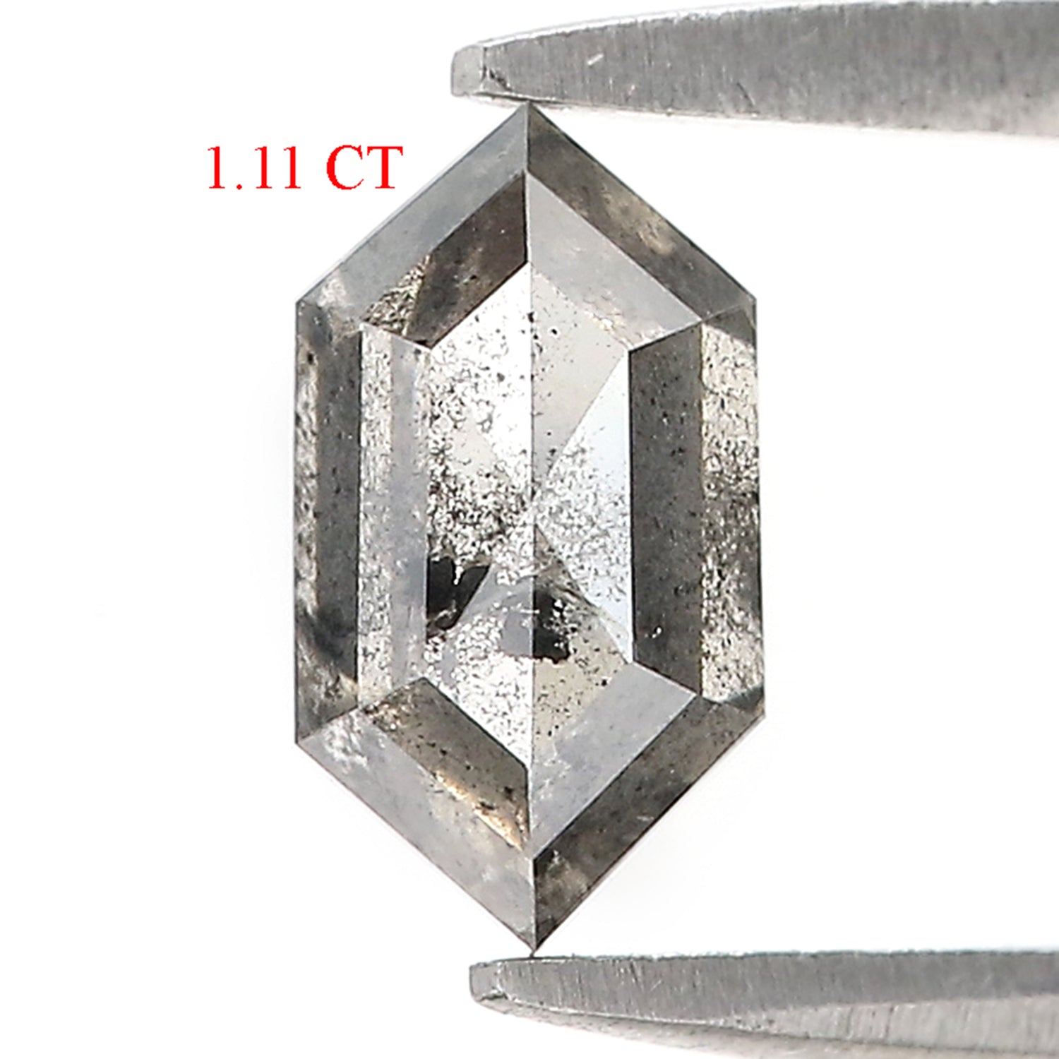 Natural Hexagon Salt and Pepper Diamond 1.11 CT Loose Rose Cut Black Grey Stone 8.20 MM Rustic Diamond For Custom Engagement Ring L3617