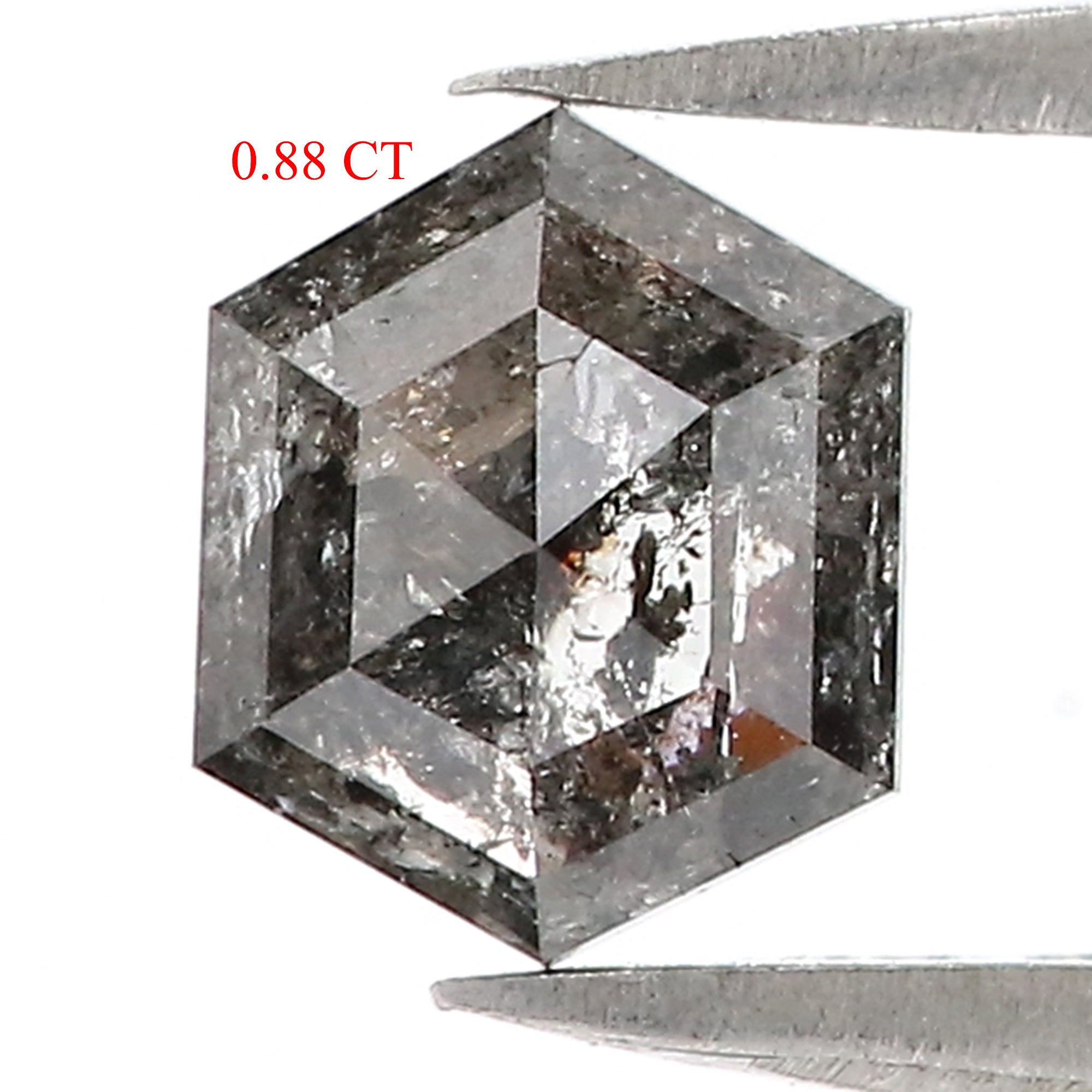 0.88 CT Natural Loose Hexagon Shape Diamond Salt and Pepper Hexagon Cut Diamond 6.80 MM Black Grey Color Hexagon Rose Cut Diamond QL9968