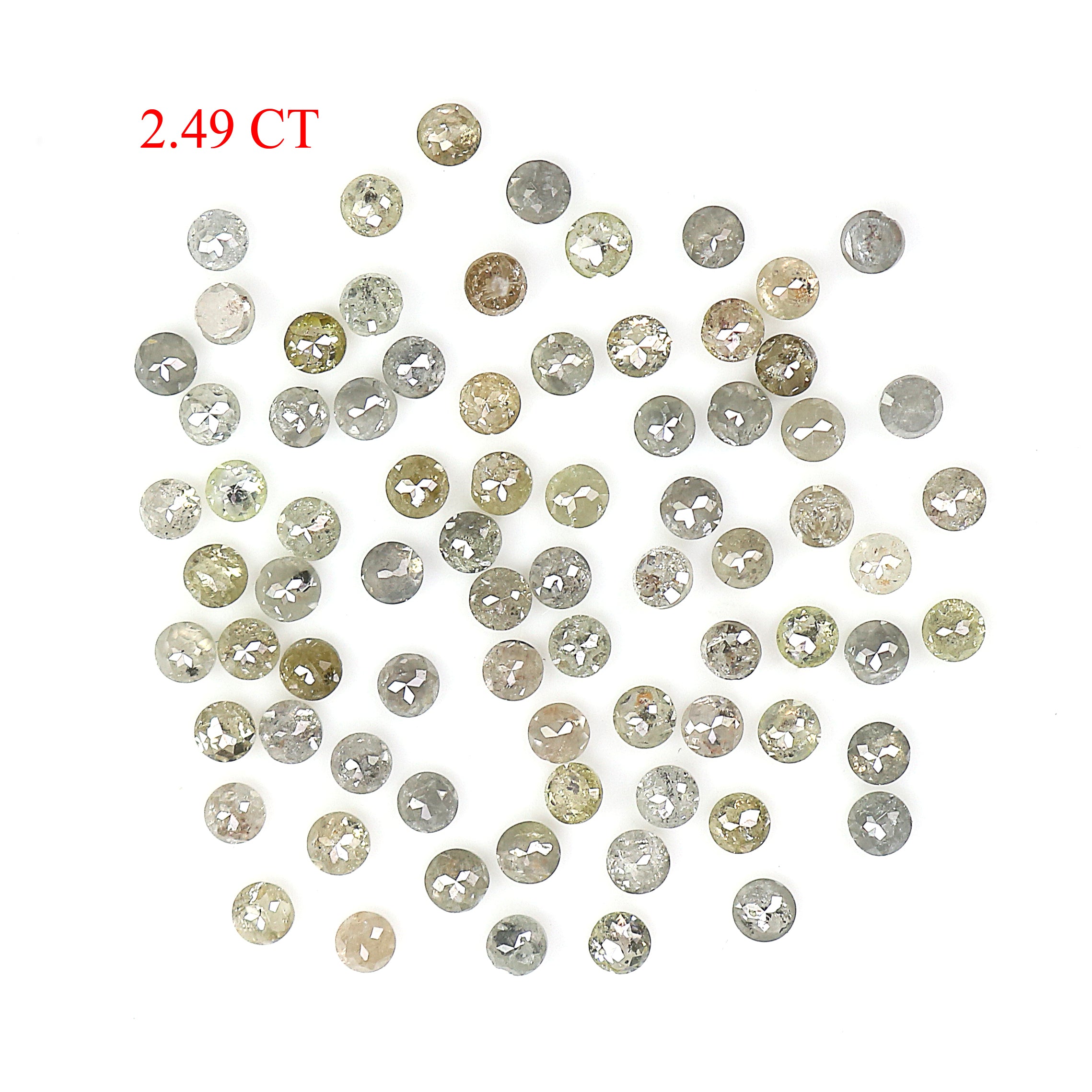 2.49 CT Natural Loose Round Rose Cut Diamond Grey Color Round Shape Diamond 1.80 MM Natural Loose Yellow Color Round Rose Cut Diamond LQ094