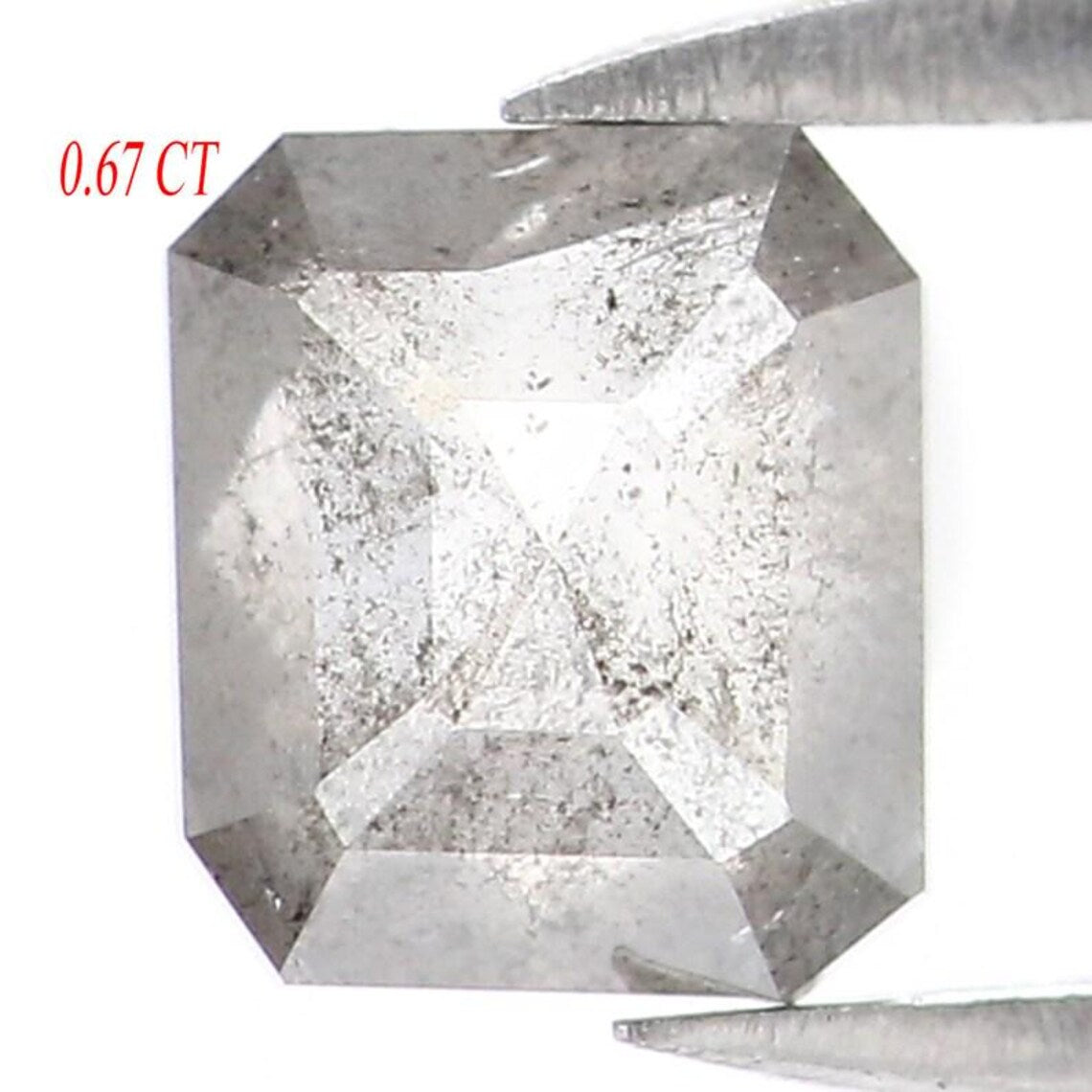 0.67 Ct Natural Loose Emerald Shape Diamond Salt And Pepper Emerald Diamond 5.20 MM Natural Black Grey Color Emerald Rose Cut Diamond NQ8706