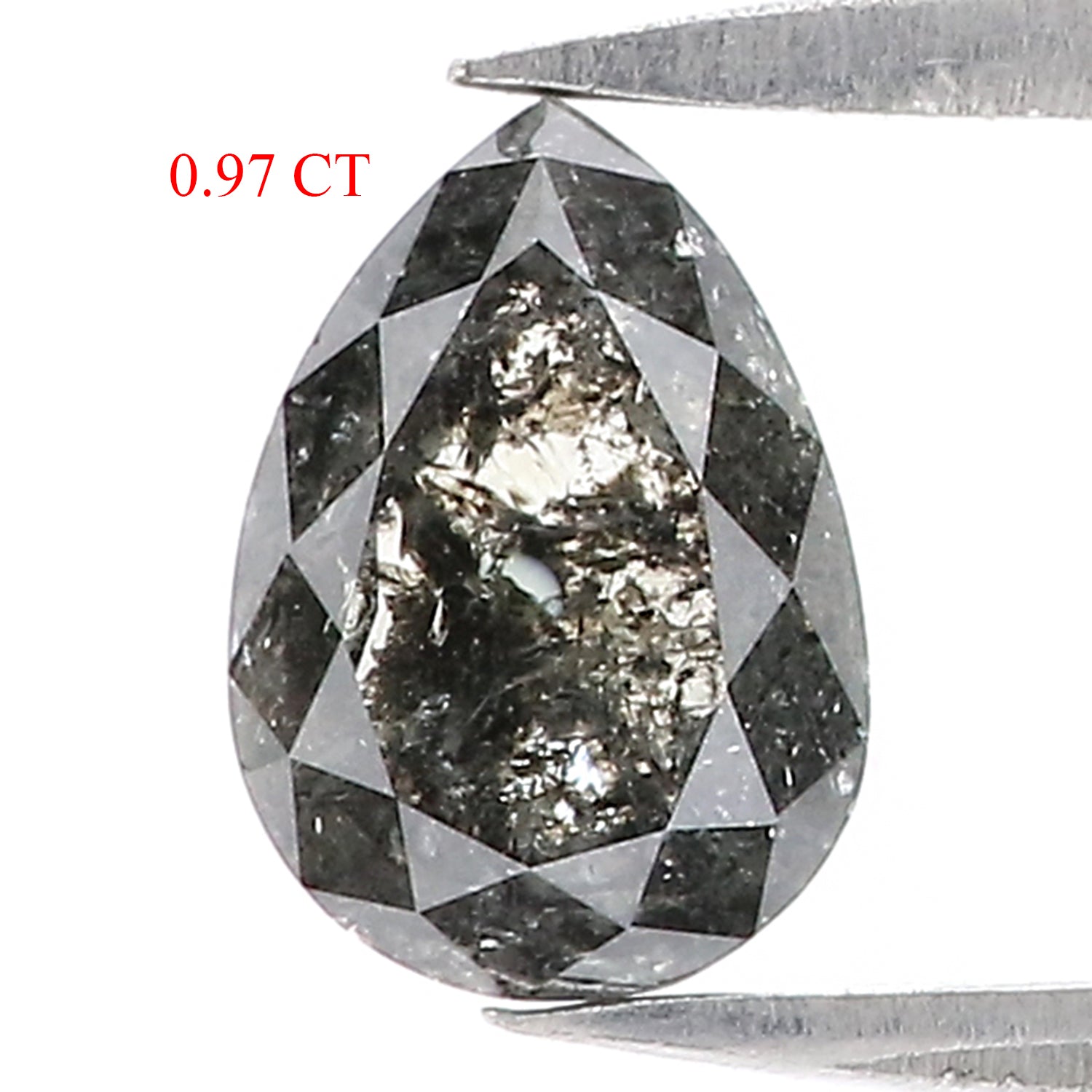 0.97 CT Natural Loose Pear Shape Diamond Salt And Pepper Pear Cut Diamond 7.55 MM Natural Black Grey Color Pear Rose Cut Diamond LQ3195