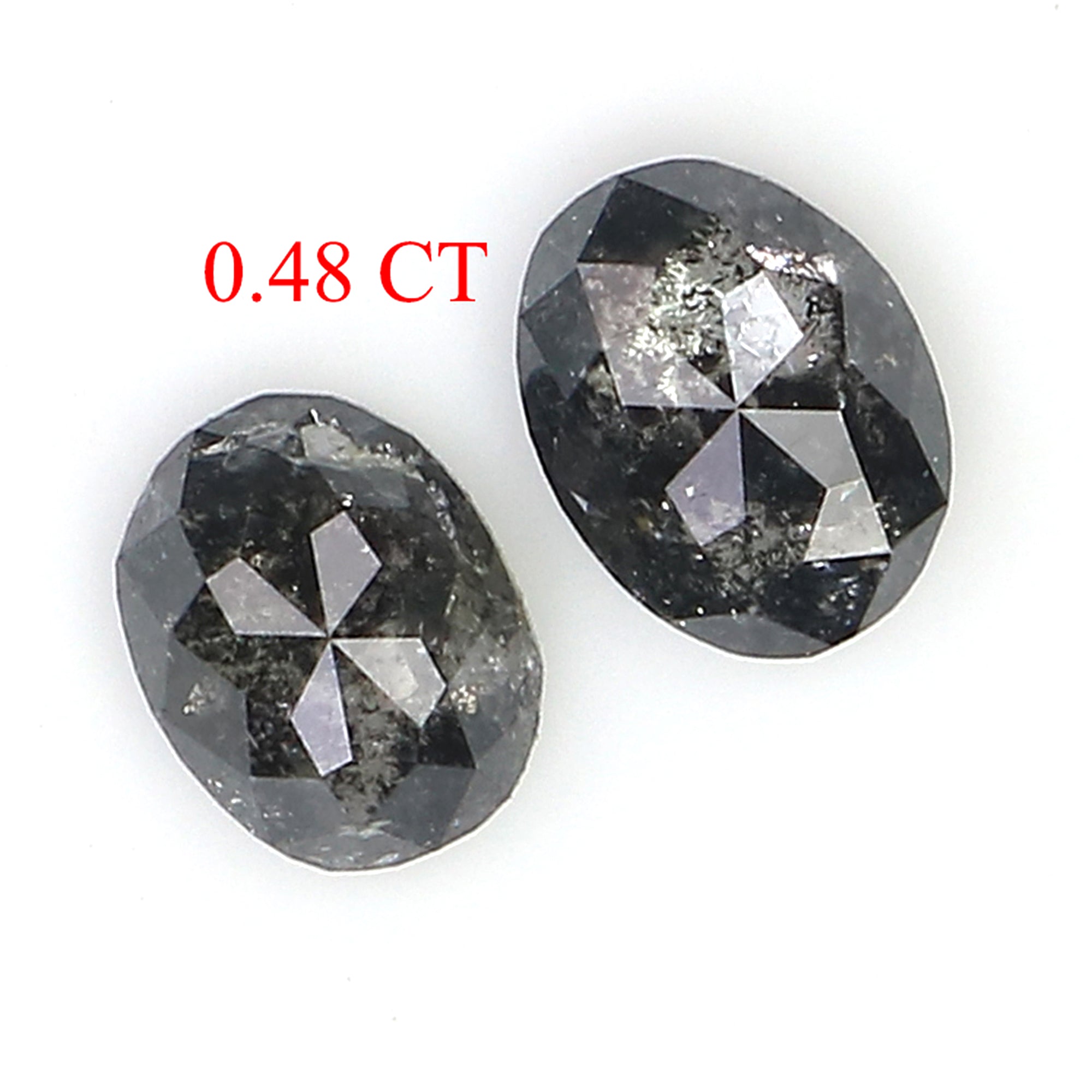 0.48 CT Natural Loose Oval Cut Pair Diamond Salt And Pepper Oval Shape Diamond 4.60 MM Natural Black Grey Color Oval Rose Cut Diamond LQ2764