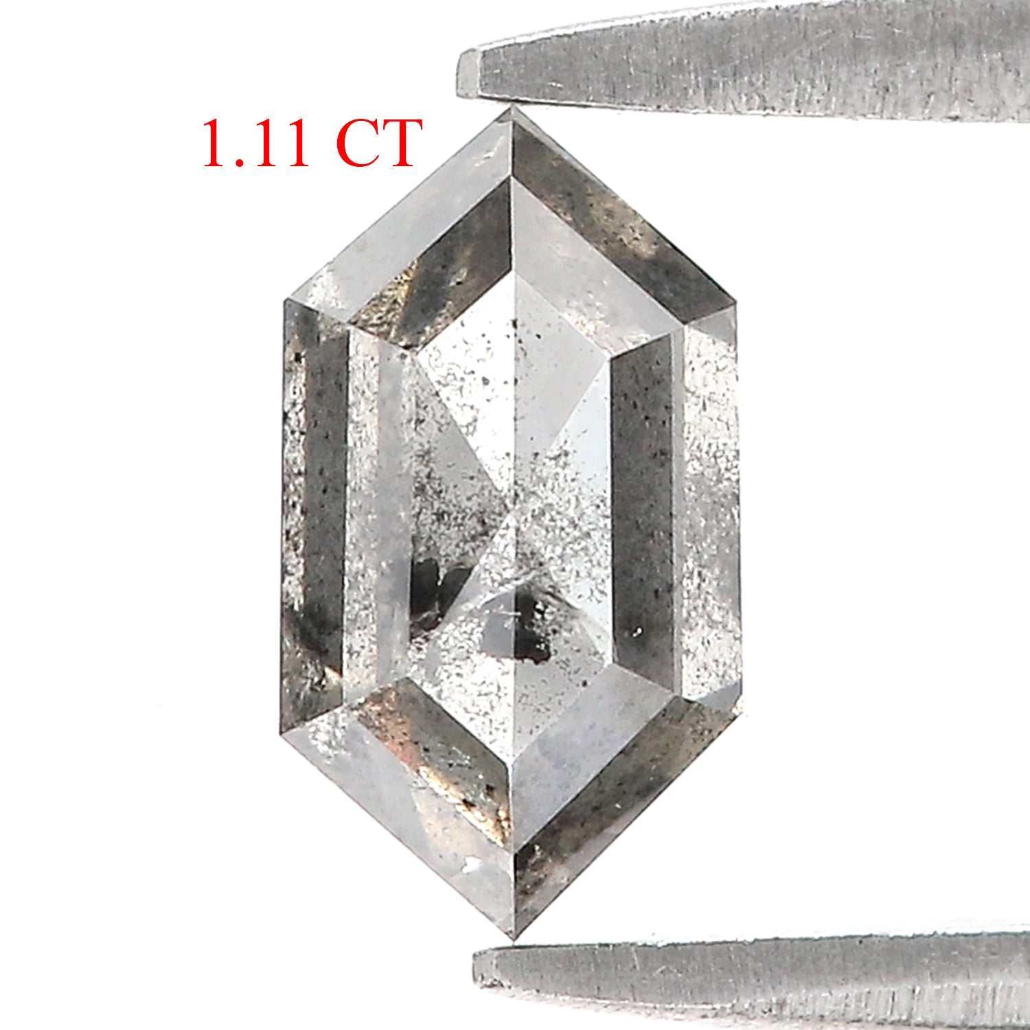 1.11 CT Natural Loose Hexagon Shape Diamond Salt And Pepper Hexagon Diamond 8.20 MM Natural Black Grey Color Hexagon Rose Cut Diamond L3450