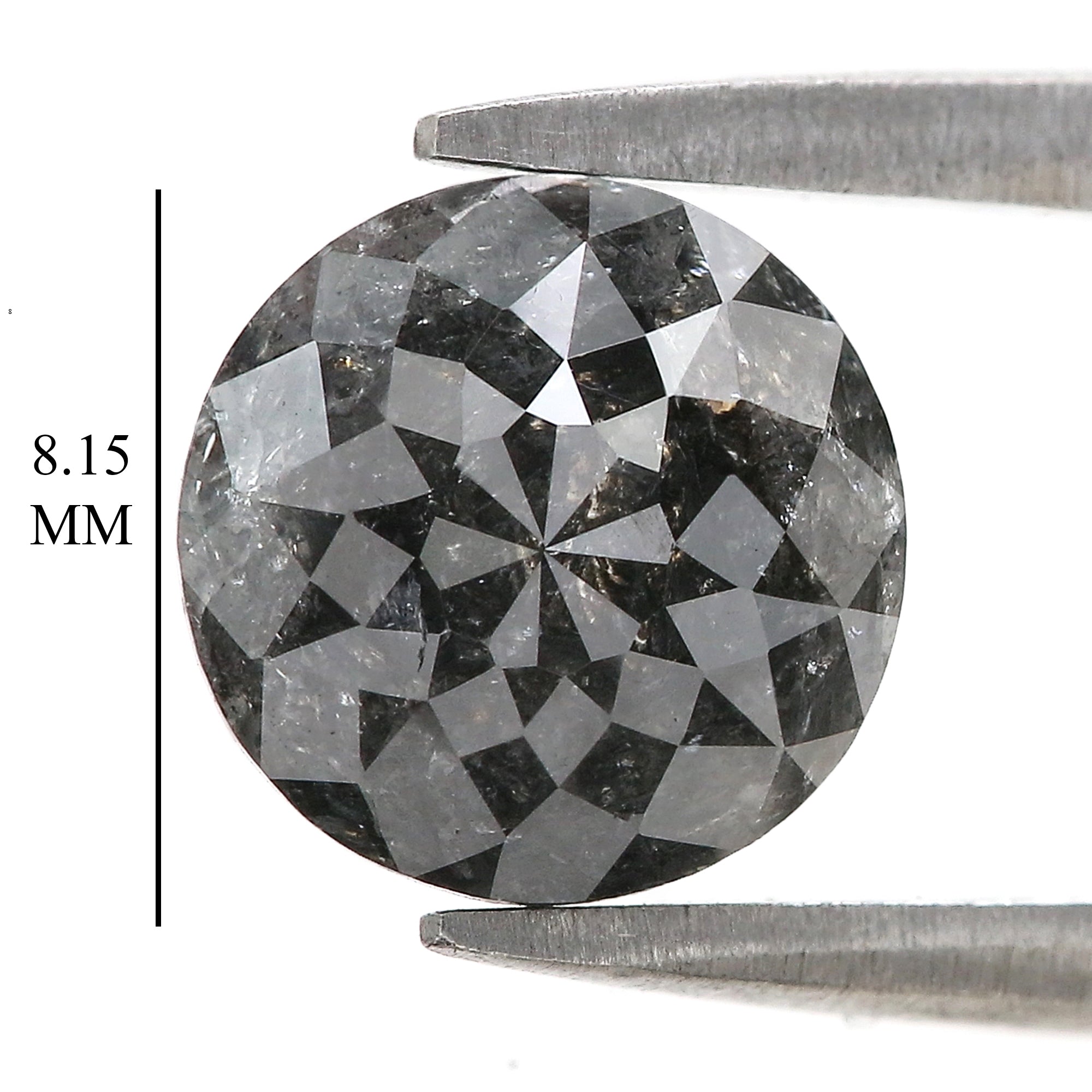 Natural Round Salt and Pepper Diamond 2.49 CT Loose  Round Rose Cut Black Grey Stone 8.15 MM Rustic Diamond For Custom Engagement Ring L3683
