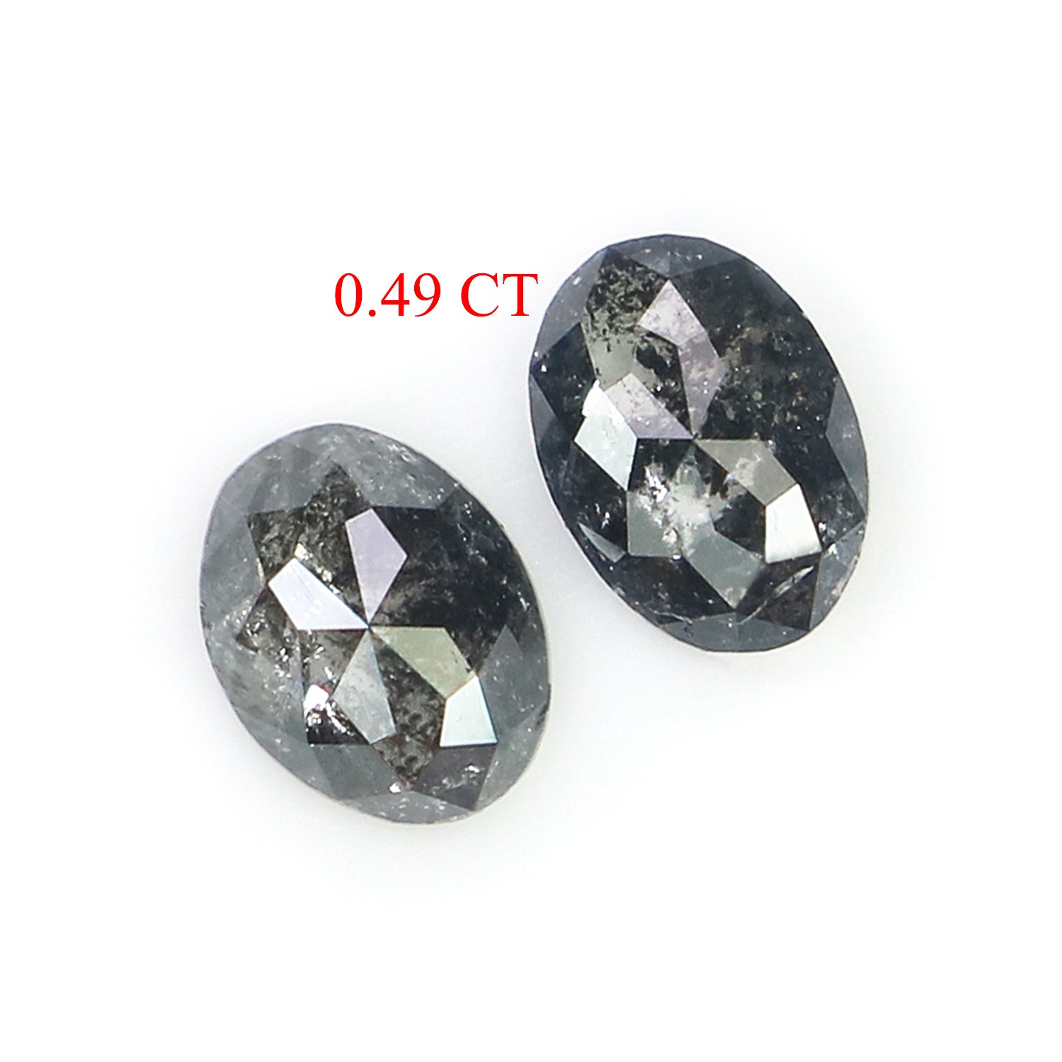 0.49 CT Natural Loose Oval Cut Pair Diamond Salt And Pepper Oval Shape Diamond 4.85 MM Natural Black Grey Color Oval Rose Cut Diamond L2772