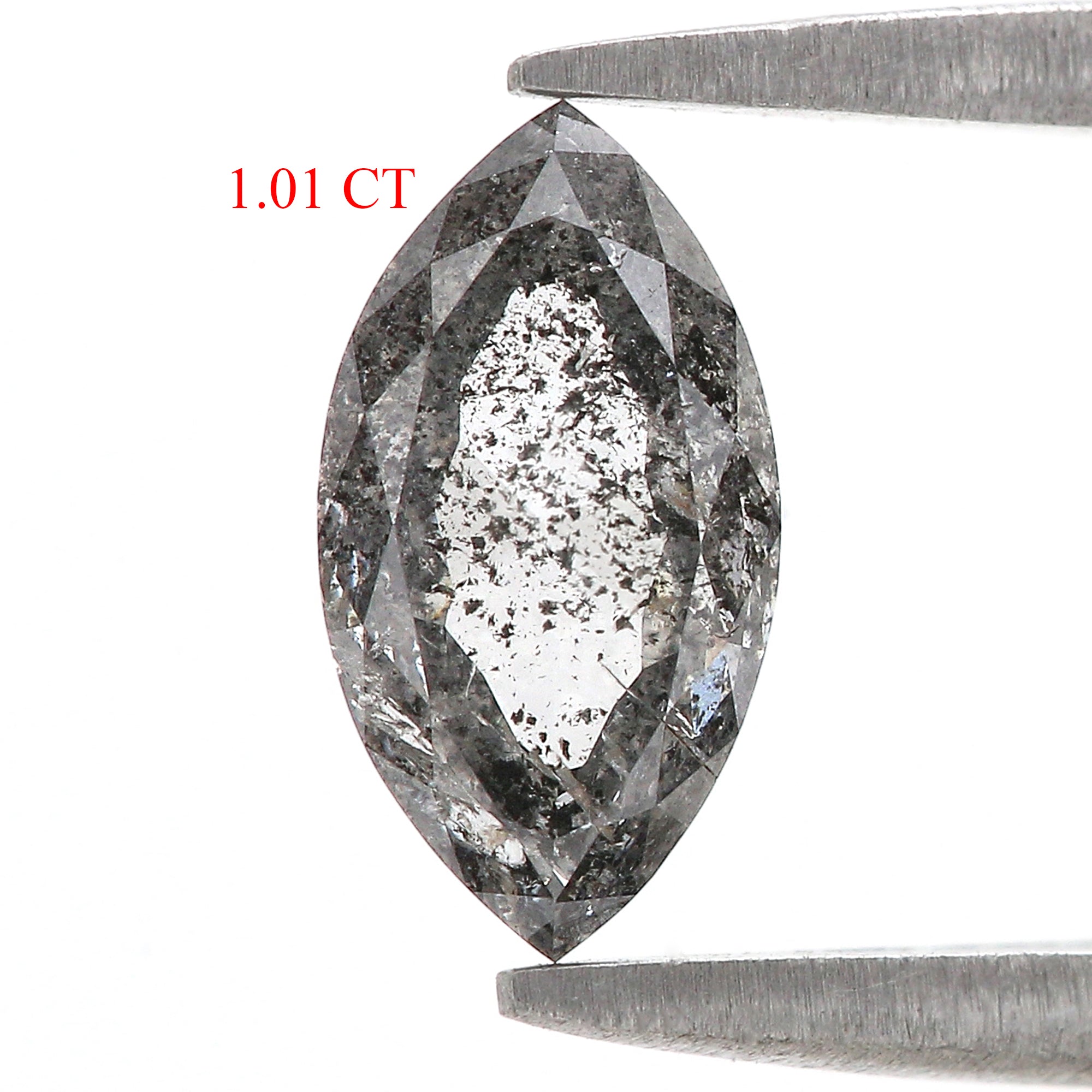 Natural Marquise Salt And Pepper Diamond 1.01 CT Loose Rose Cut Black Grey Stone 9.43 MM Rustic Diamond For Custom Engagement Ring L3686