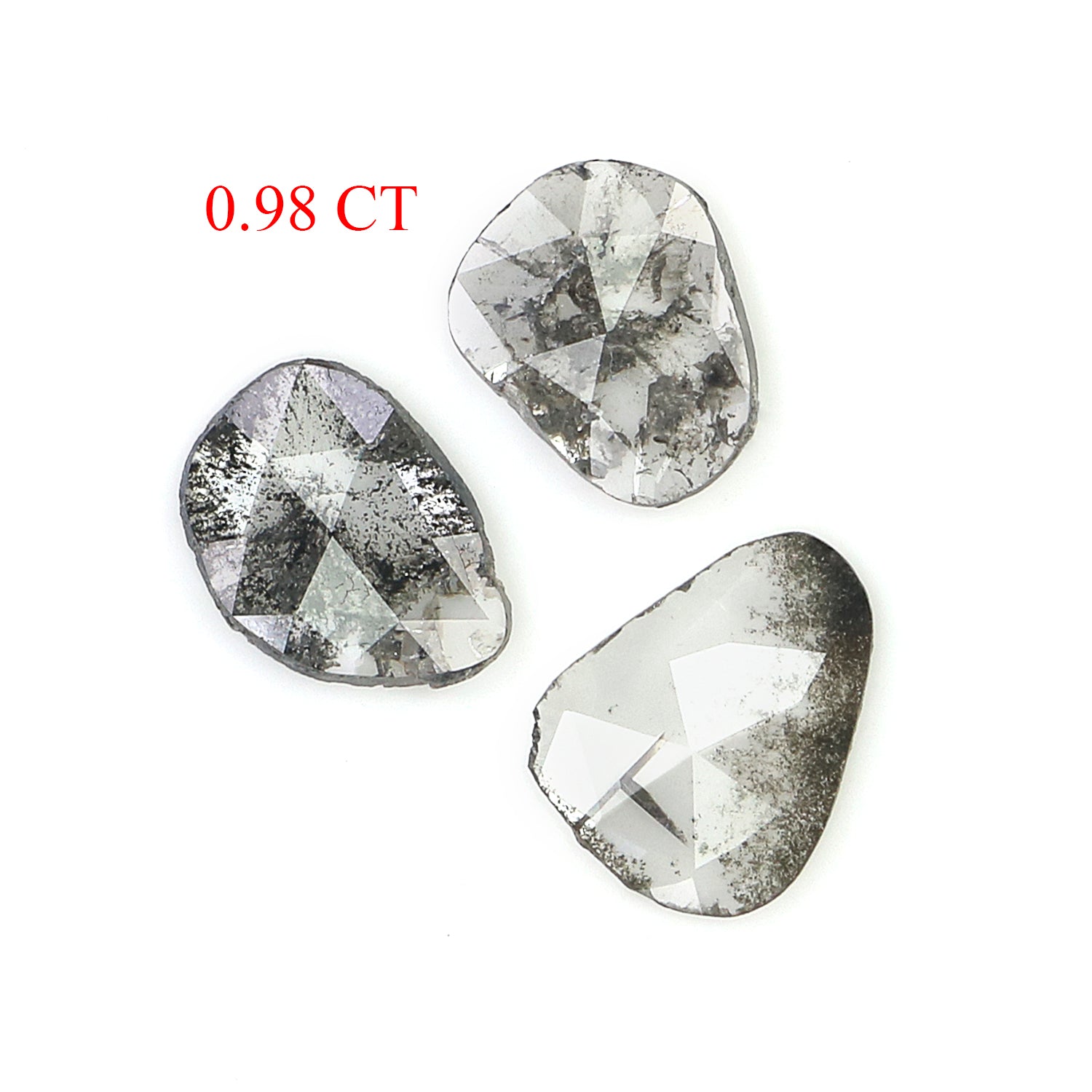 0.98 CT Natural Loose Slice Shape Diamond Salt And Pepper Slice Uncut Diamond 8.10 MM Natural Black Grey Diamond Irregular Cut Diamond L3616