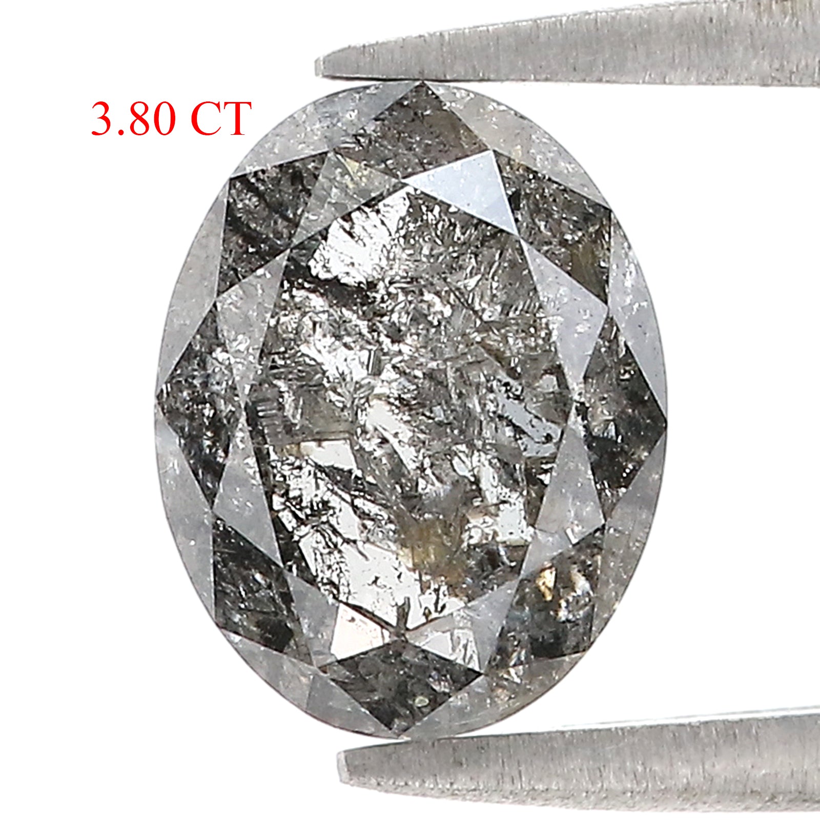 3.80 CT Natural Loose Oval Shape Diamond Salt And Pepper Oval Cut Diamond 10.10 MM Natural Black Grey Color Oval Rose Cut Diamond L3606