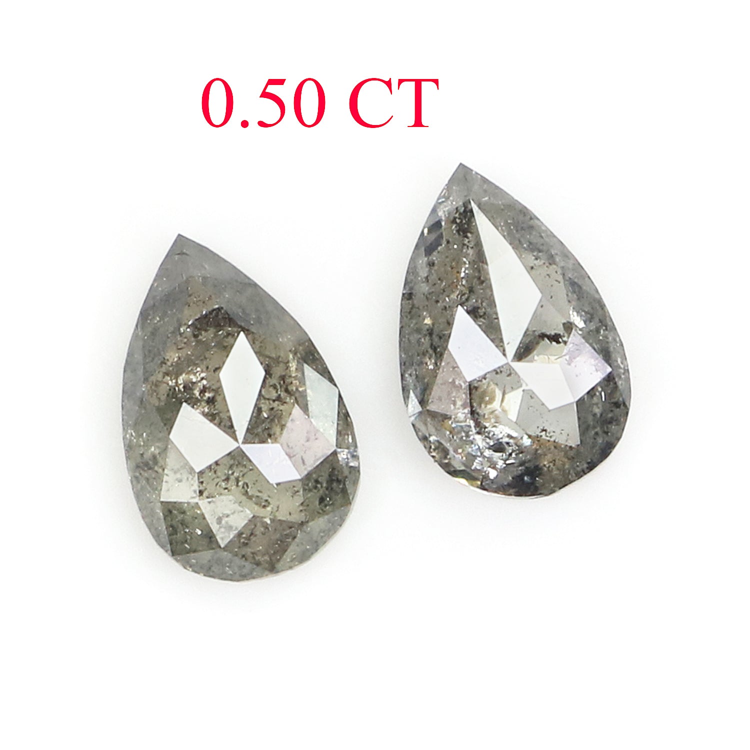 0.50 CT Natural Loose Pear Cut Pair Diamond Salt And Pepper Pear Shape Diamond 5.45 MM Natural Black Grey Color Pear Rose Cut Diamond N2277