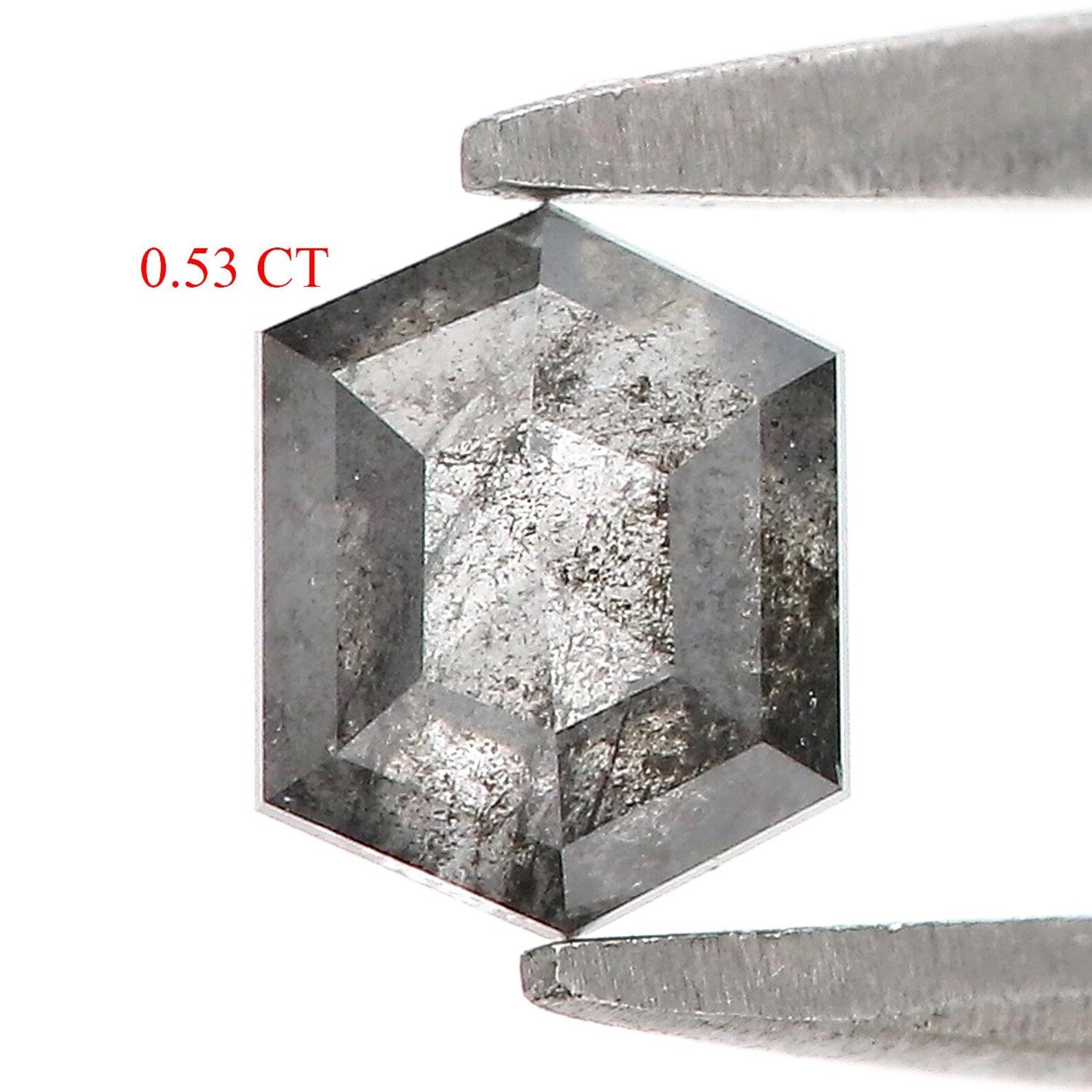 0.53 CT Natural Loose Hexagon Shape Diamond Salt And Pepper Hexagon Diamond 5.30 MM Natural Black Gray Color Hexagon Rose Cut Diamond NQ1598
