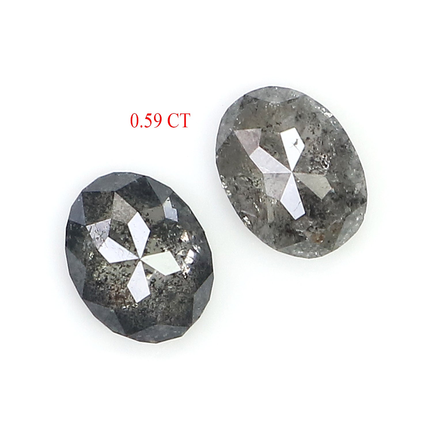0.59 CT Natural Loose Oval Cut Pair Diamond Black Grey Color Oval Shape Diamond 5.00 MM Natural Salt And Pepper Oval Rose Cut Diamond KQ2566