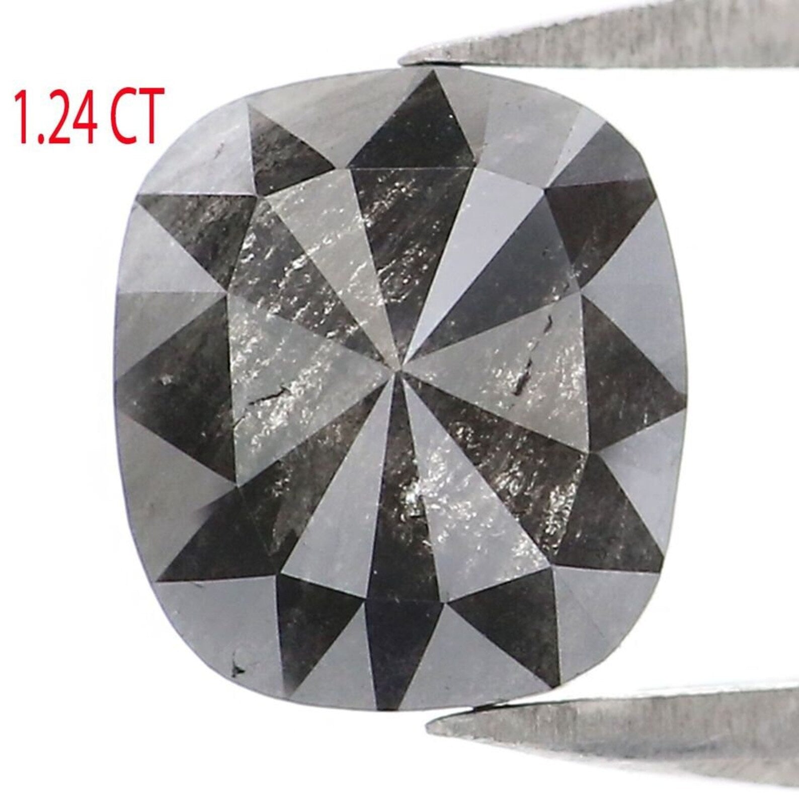 1.24 CT Natural Loose Cushion Diamond Salt And Pepper Diamond 6.70 MM Natural Loose Black Grey Diamond Cushion Rose Cut Diamond NQ9036