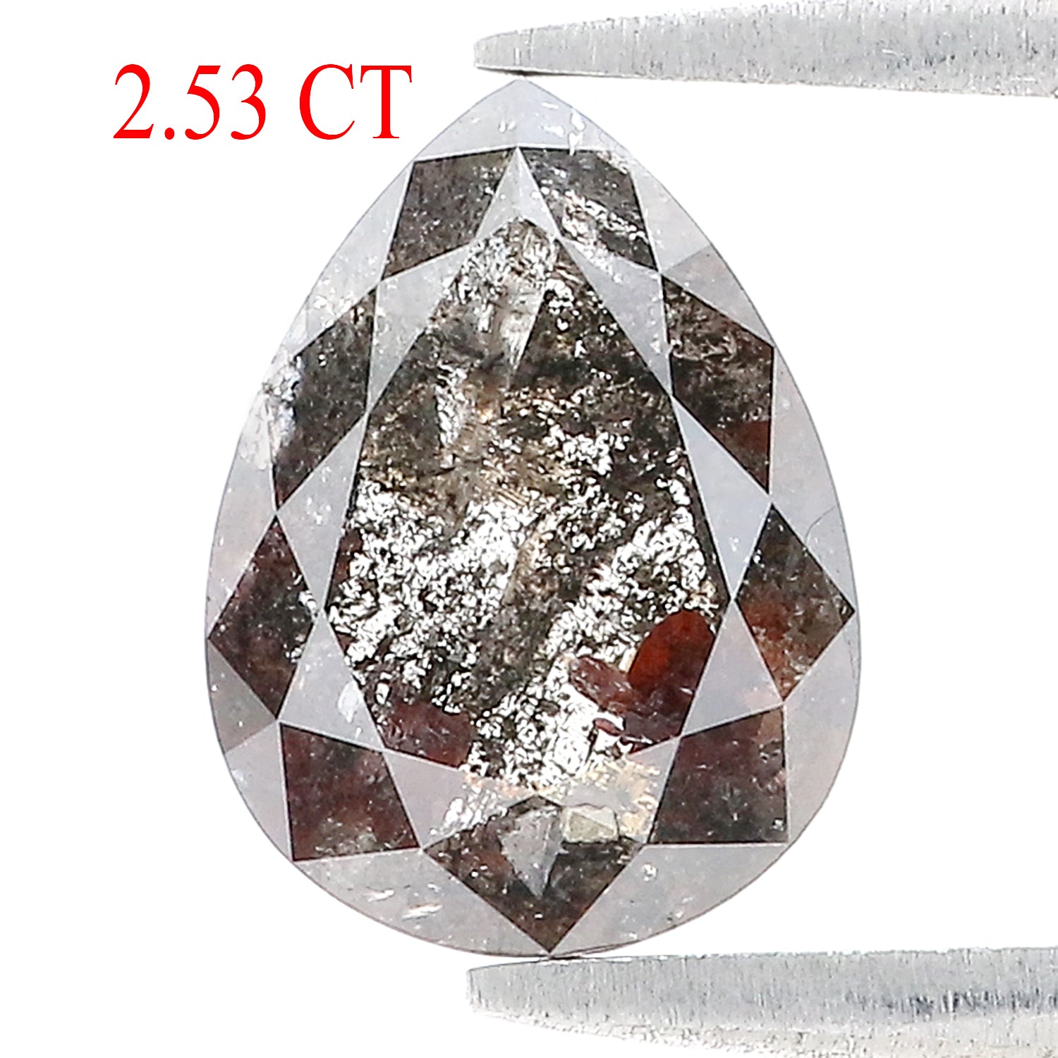 2.53 CT Natural Loose Pear Shape Diamond Salt And Pepper Pear Cut Diamond 10.35 MM Natural Black Grey Diamond Pear Rose Cut Diamond L3479