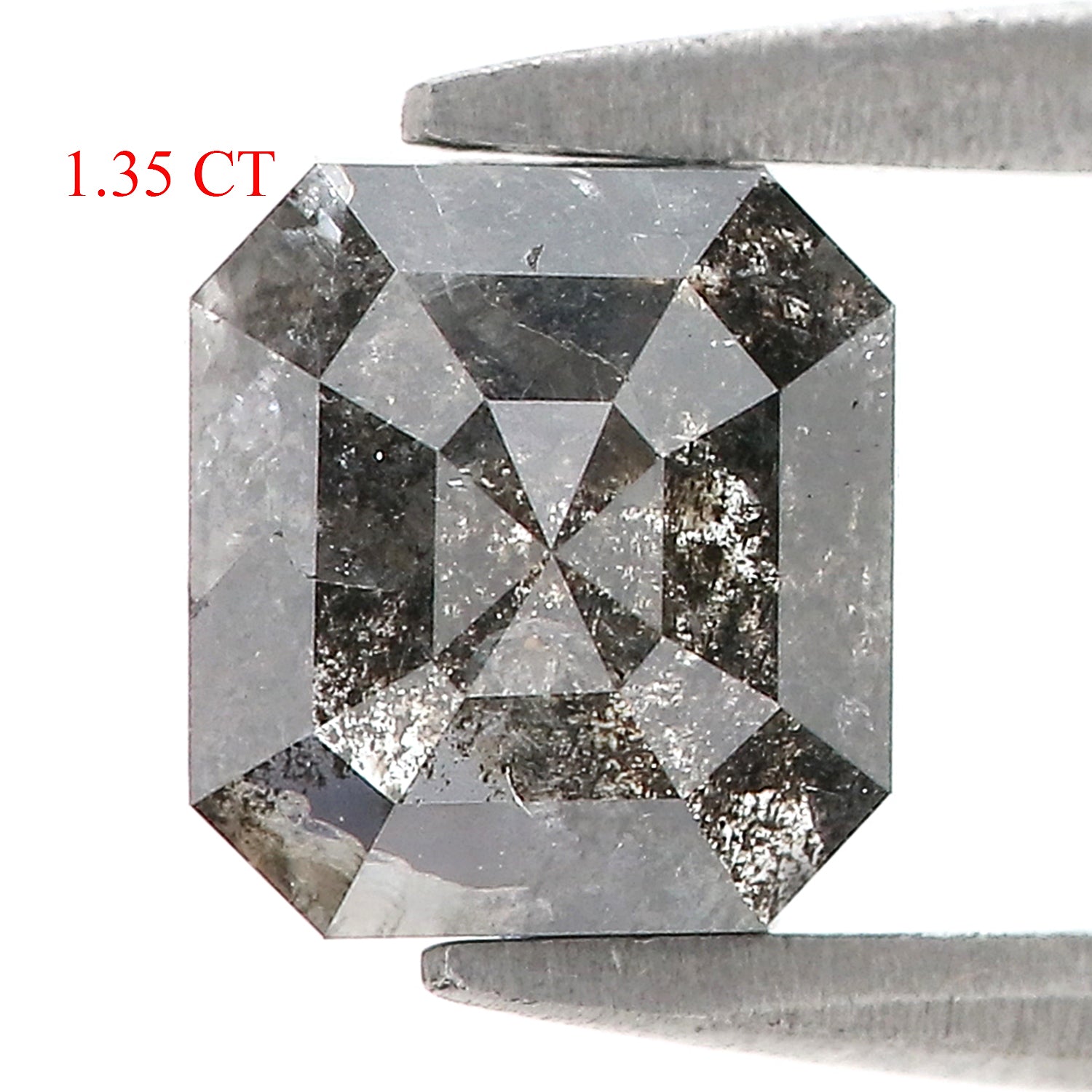 1.35 CT Natural Loose Emerald Shape Diamond Salt And Pepper Emerald Diamond 6.20 MM Black Grey Color Emerald Shape Rose Cut Diamond LQ3075