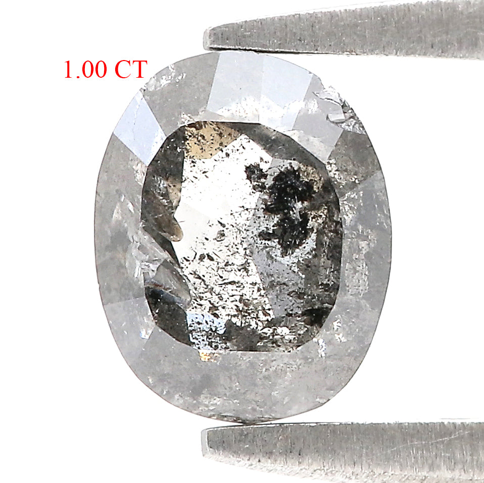 1.00 CT Natural Loose Oval Shape Diamond Salt And Pepper Oval Diamond 6.55 MM Natural Loose Black Grey Color Oval Rose Cut Diamond QL761