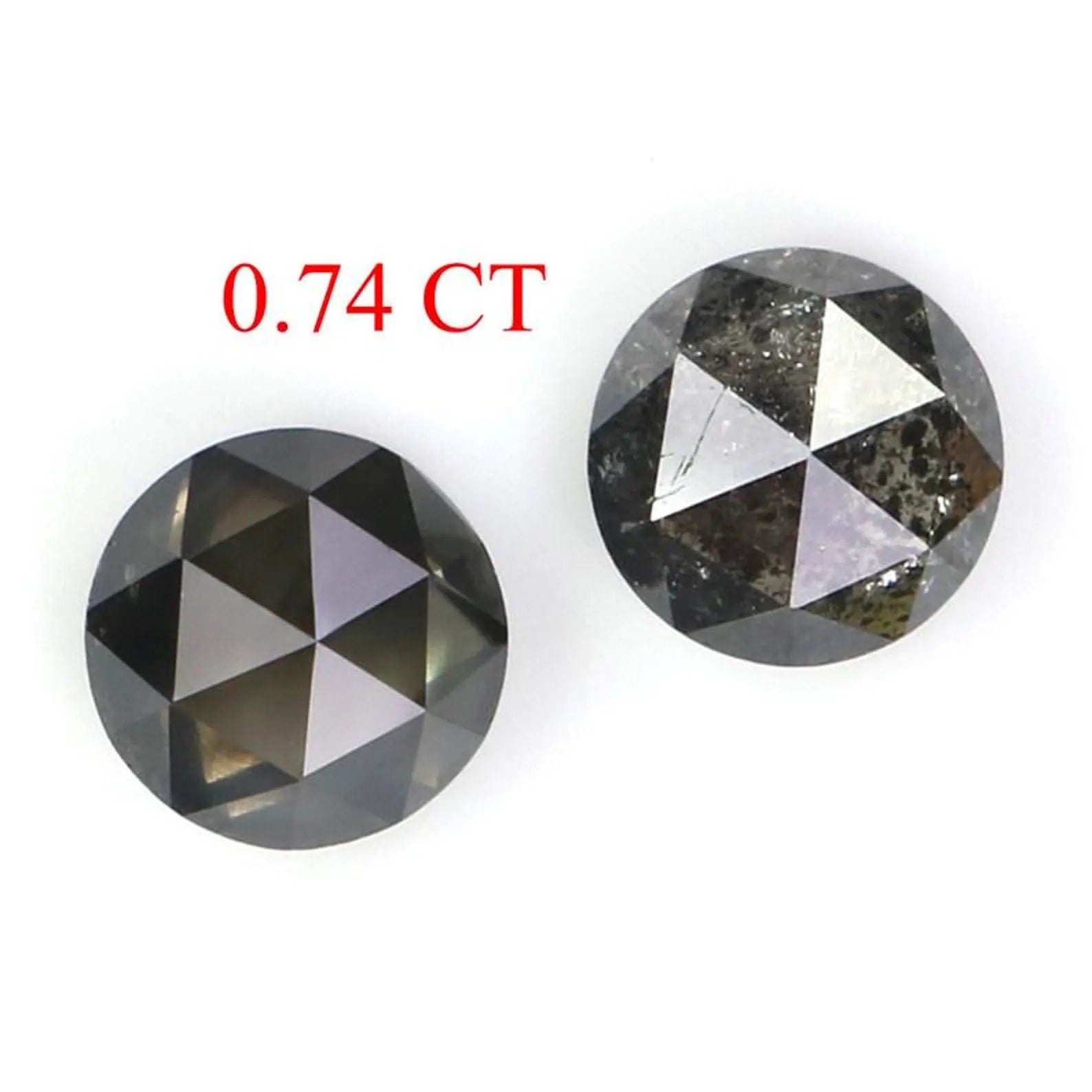 0.74 Ct Natural Loose Round Shape Pair Diamond Salt And Pepper Round Diamond 4.40 MM Natural Black Gray Color Round Rose Cut Diamond NQ2342
