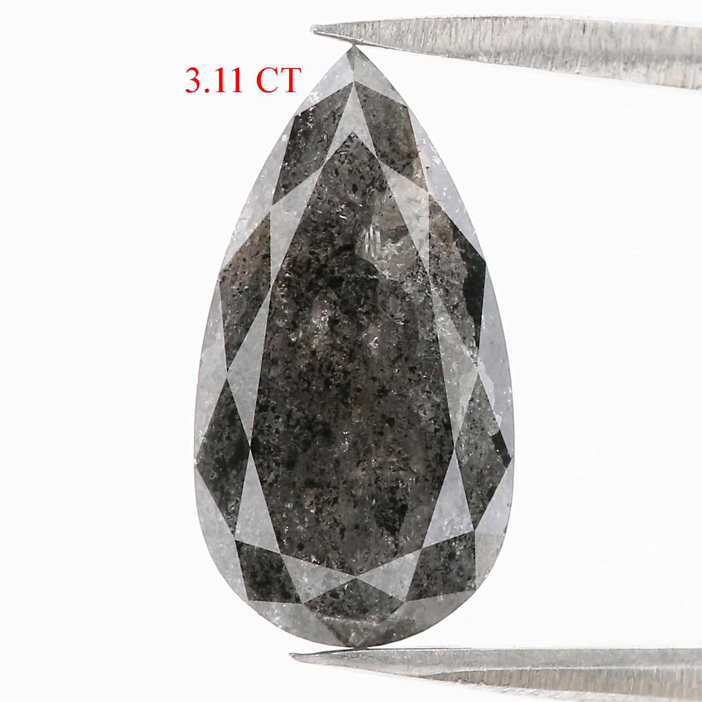 3.11 CT Natural Loose Pear Shape Diamond Salt And Pepper Pear Rose Cut Diamond 13.70 MM Black Grey Color Pear Rose Cut Diamond LQ3045