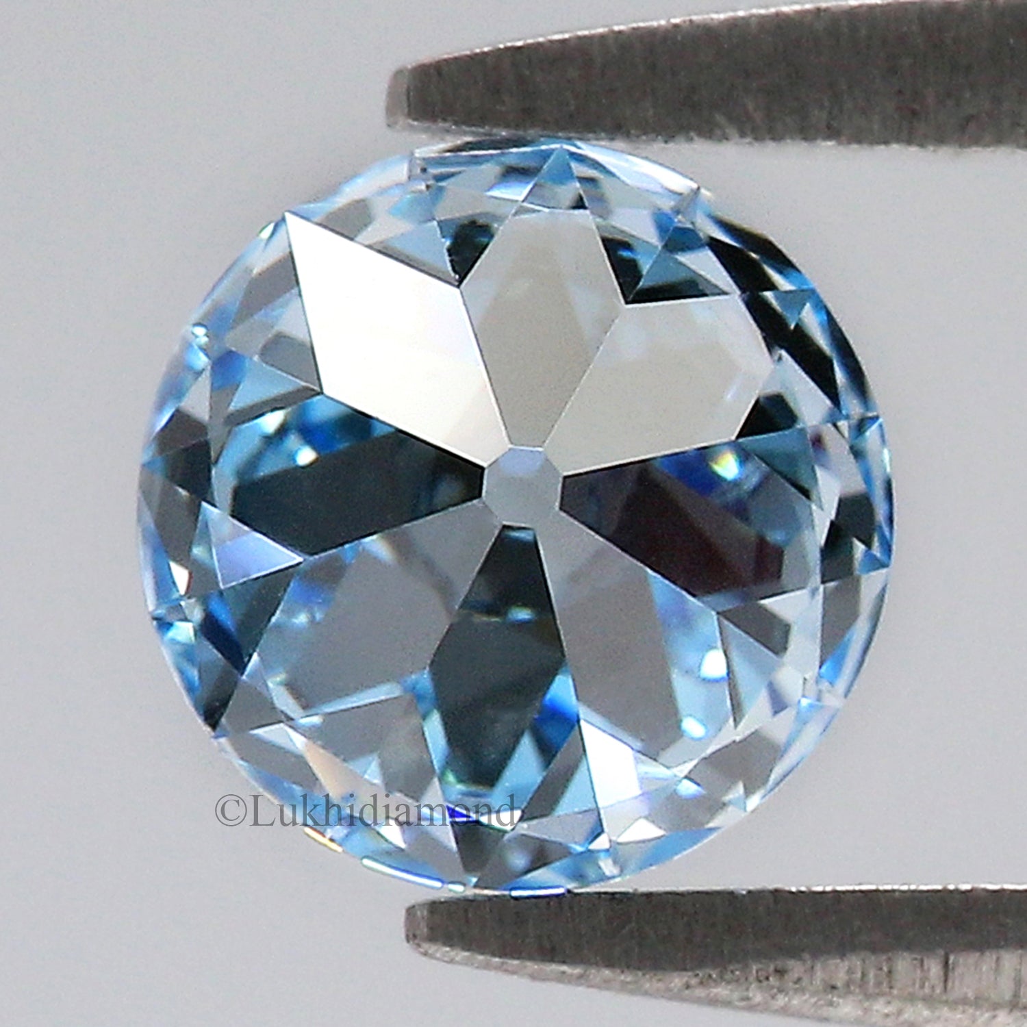 0.87 CT IGI Certified Round Old European Cut Diamond Fancy Vivid Blue Color VS1 Clarity Lab Grown Diamond Lab Created CVD Diamond L3310
