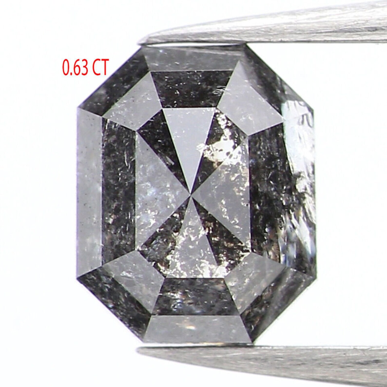 0.63 CT Natural Loose Emerald Shape Diamond Salt And Pepper Emerald Cut Diamond 5.45 MM Black Grey Color Emerald Rose Cut Diamond NQ1372