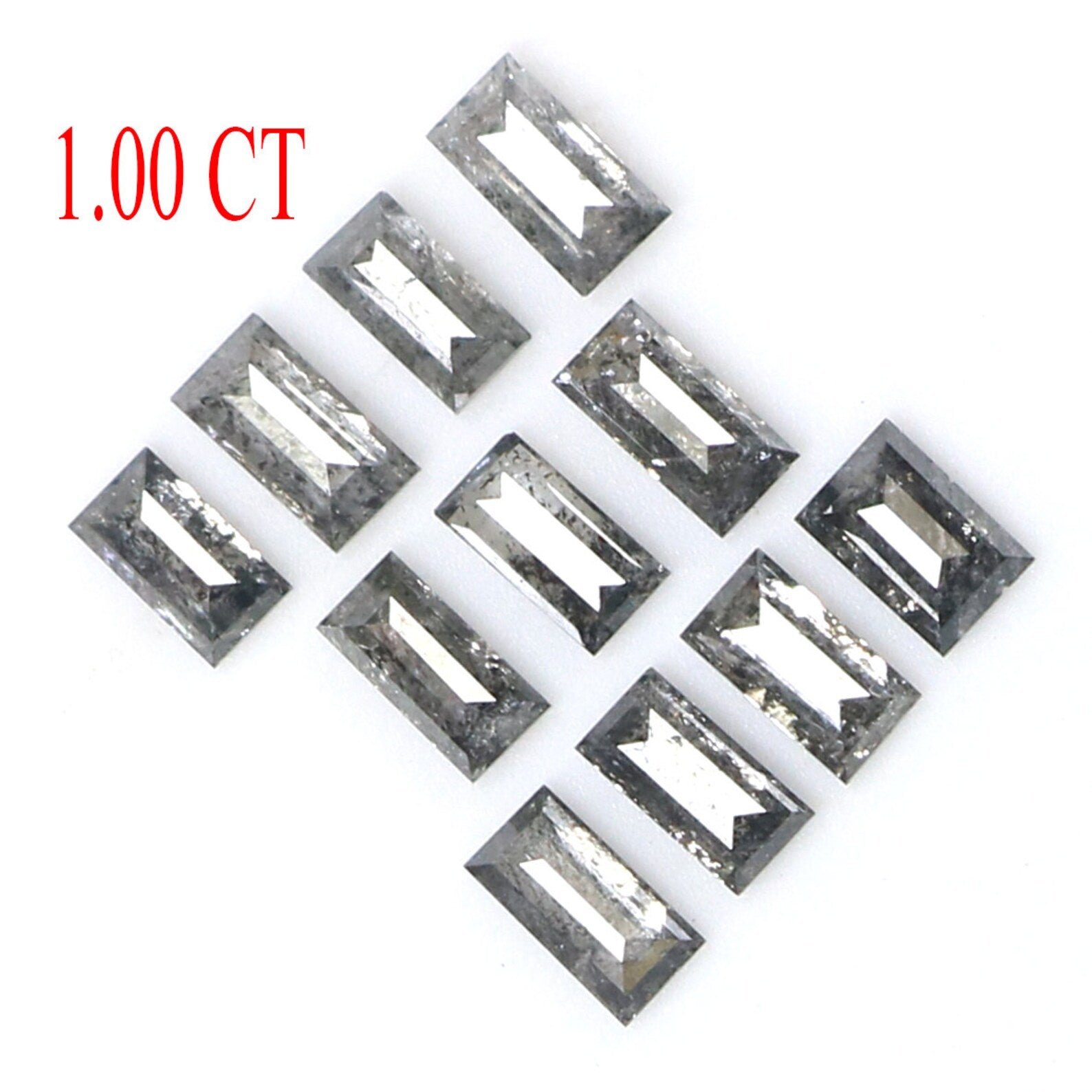 Natural Loose Baguette Salt And Pepper Diamond Black Grey Color 1.00 CT 3.30 MM Baguette Shape Rose Cut Diamond KDN1803