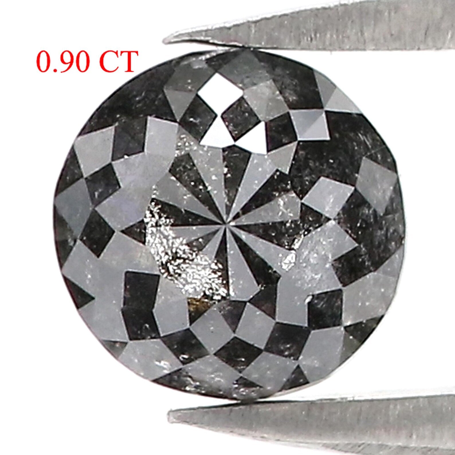 0.90 Ct Natural Loose Round Rose Cut Diamond Salt And Pepper Hexagon Diamond 5.60 MM Natural Black Grey Color Round Shape Diamond QN8896