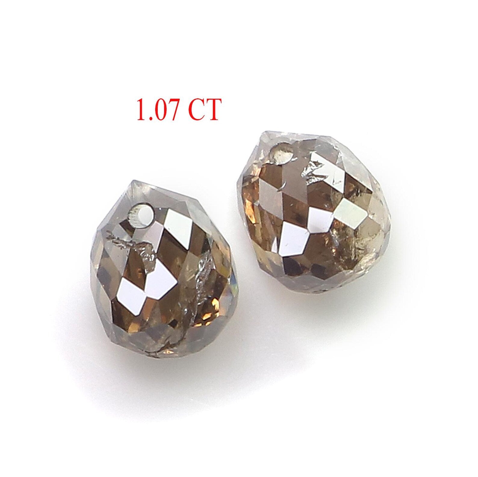 1.07 CT Natural Loose Drop Shape Pair Diamond Brown Color briolette Diamond 4.50 MM Natural Diamond Brown Color Drop Rose Cut Diamond NQ867