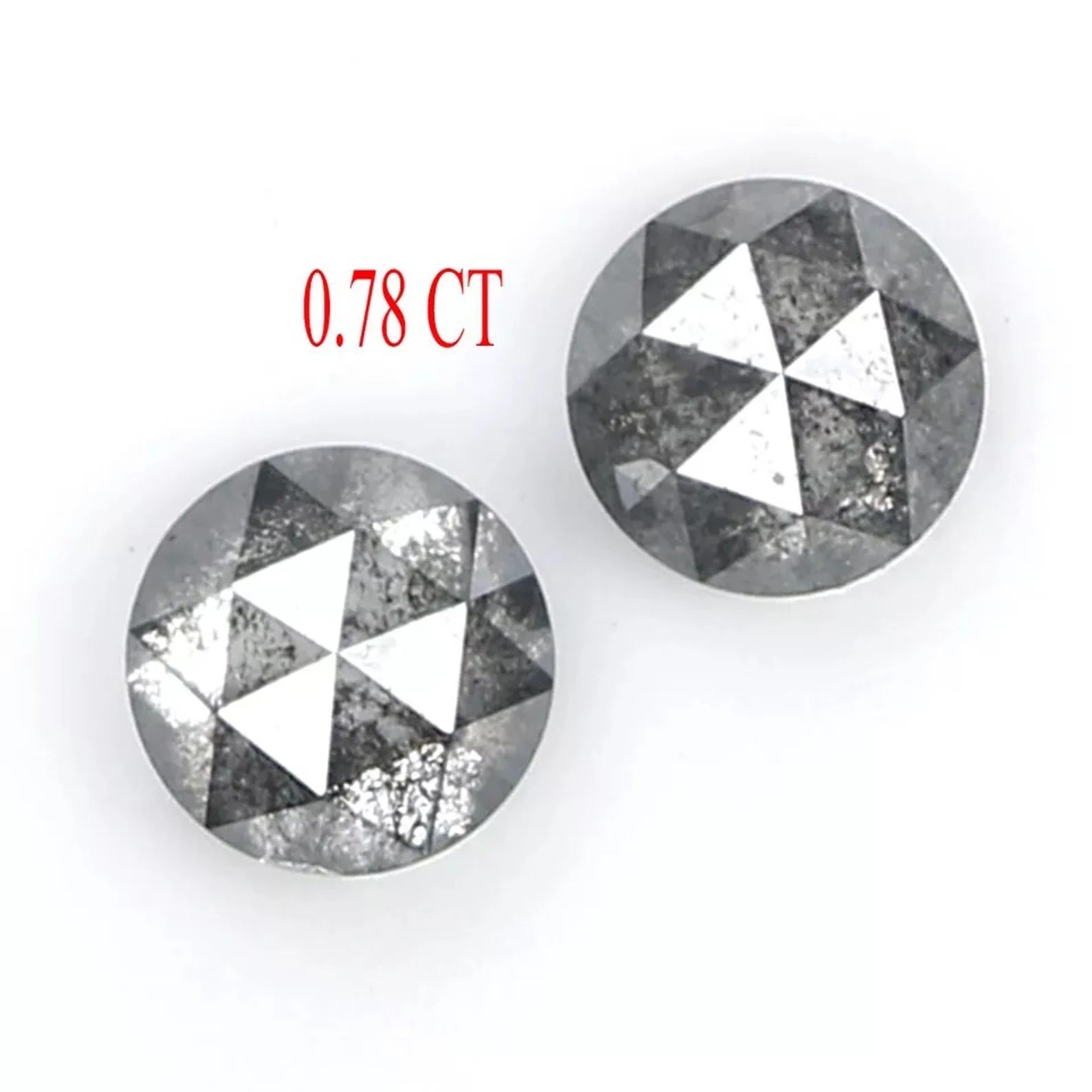 0.78 Ct Natural Loose Round Shape Pair Diamond Salt And Pepper Round Diamond 4.20 MM Natural Black Grey Color Round Rose Cut Diamond QN1791