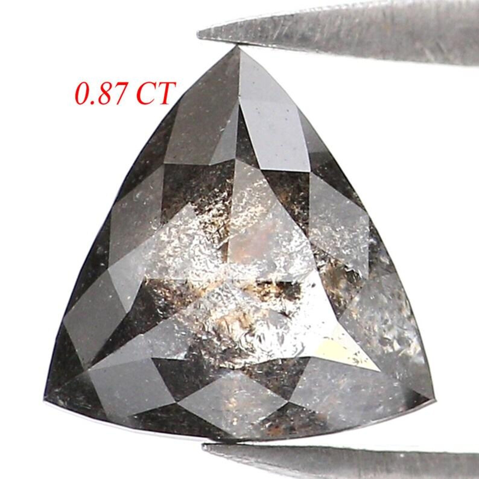0.87 Ct Natural Loose Triangle Shape Diamond Salt And Pepper Triangle Diamond 6.60 MM Natural Black Grey Triangle Rose Cut Diamond NQ9341