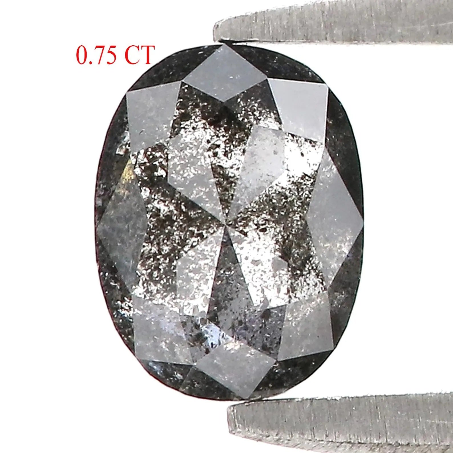 0.75 Ct Natural Loose Oval Shape Diamond Salt and Pepper Oval Cut Diamond 6.35 MM Natural Loose Black Grey Color Oval Rose Cut Diamond NQ933