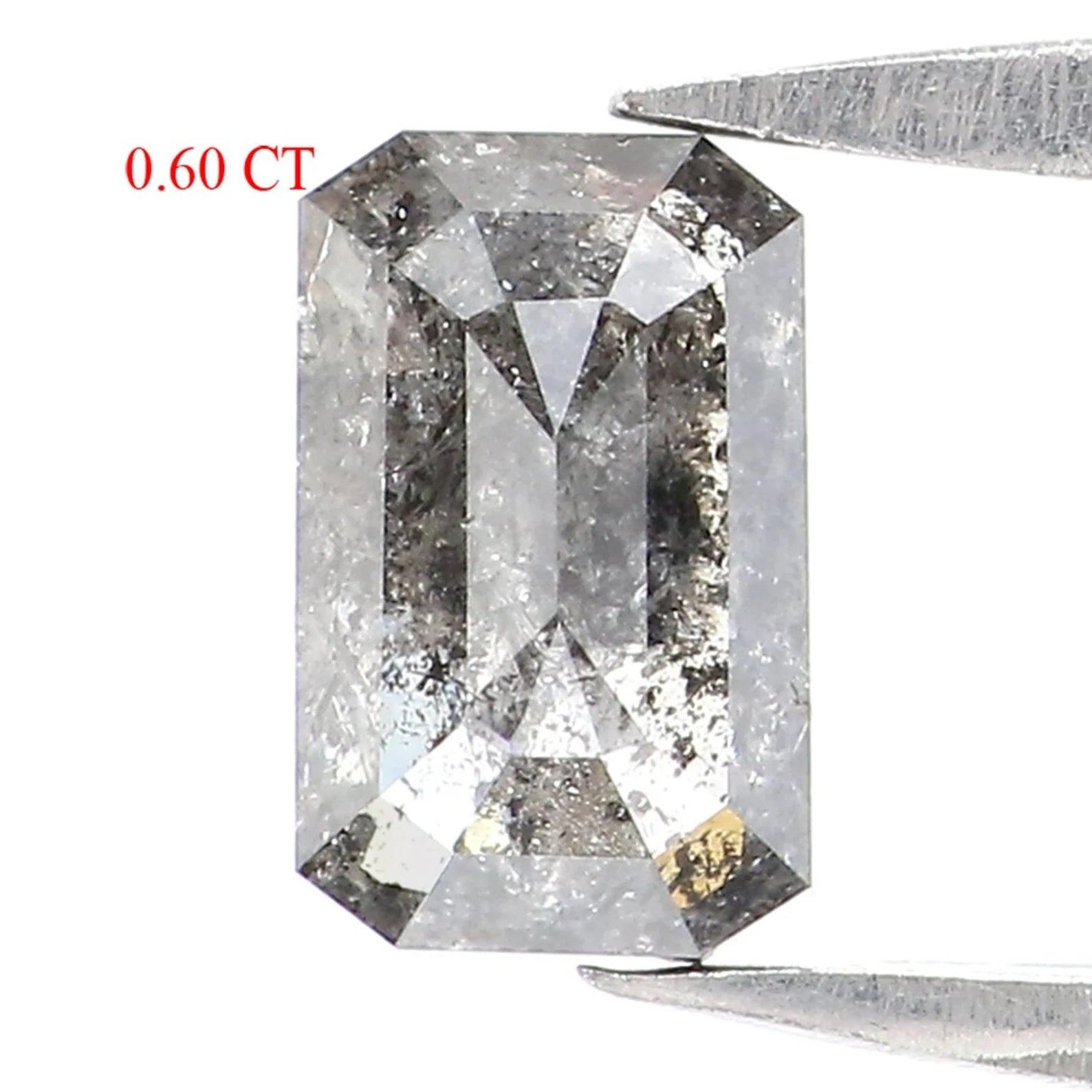 0.60 CT Natural Loose Emerald Shape Diamond Salt And Pepper Emerald Diamond 6.15 MM Natural Black Grey Color Emerald Rose Cut Diamond NQ1089