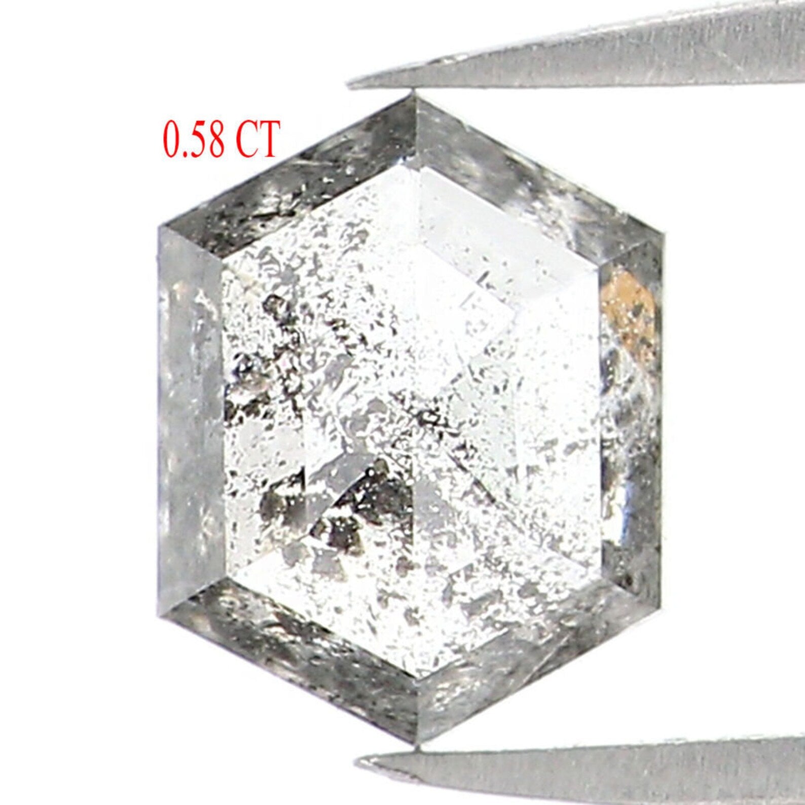 0.58 Ct Natural Loose Hexagon Shape Diamond Salt And Pepper Hexagon Diamond 5.70 MM Natural Black Grey Color Hexagon Rose Cut Diamond QN1564