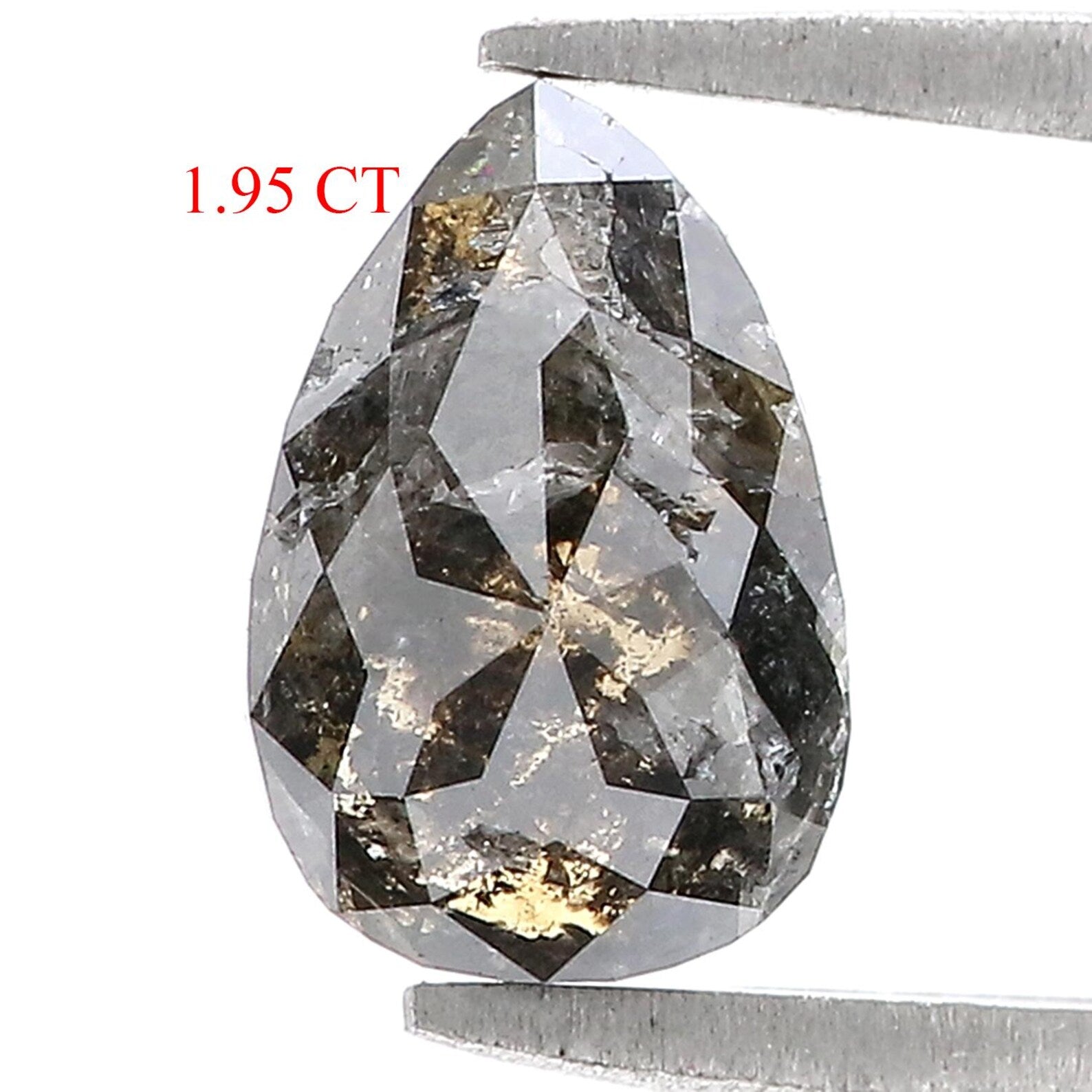 1.95 CT Natural Loose Pear Shape Diamond Salt And Pepper Pear Diamond 9.70 MM Natural Diamond Black Grey Color Pear Rose Cut Diamond N7666