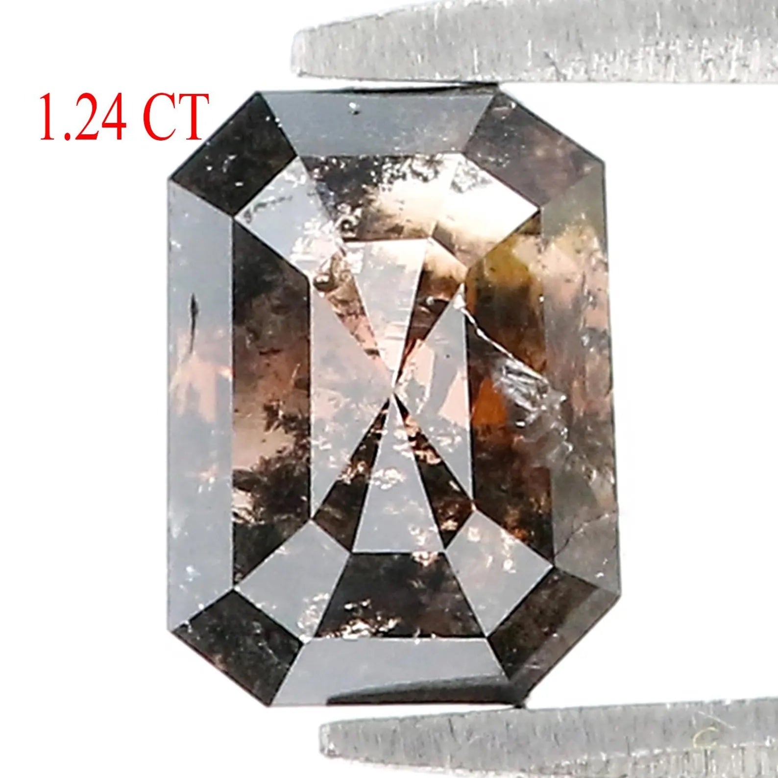 1.24 CT Natural Loose Emerald Shape Diamond Black Brown Color Emerald Cut Diamond 7.00 MM Natural Black Brown Emerald Rose Cut Diamond QN615