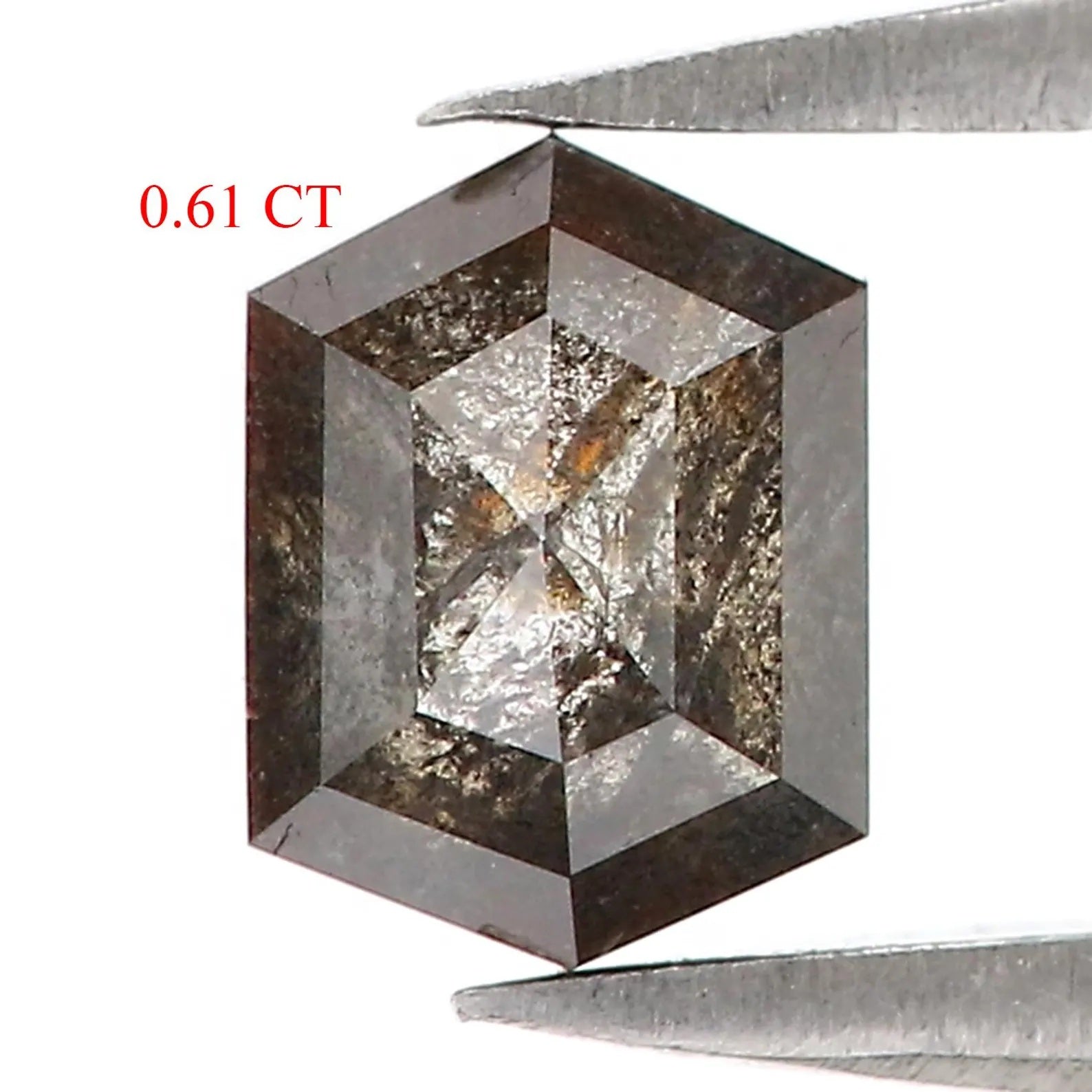 0.61 CT Natural Loose Hexagon Shape Diamond Salt And Pepper Hexagon Diamond 5.80 MM Natural Black Gray Color Hexagon Rose Cut Diamond NQ1255
