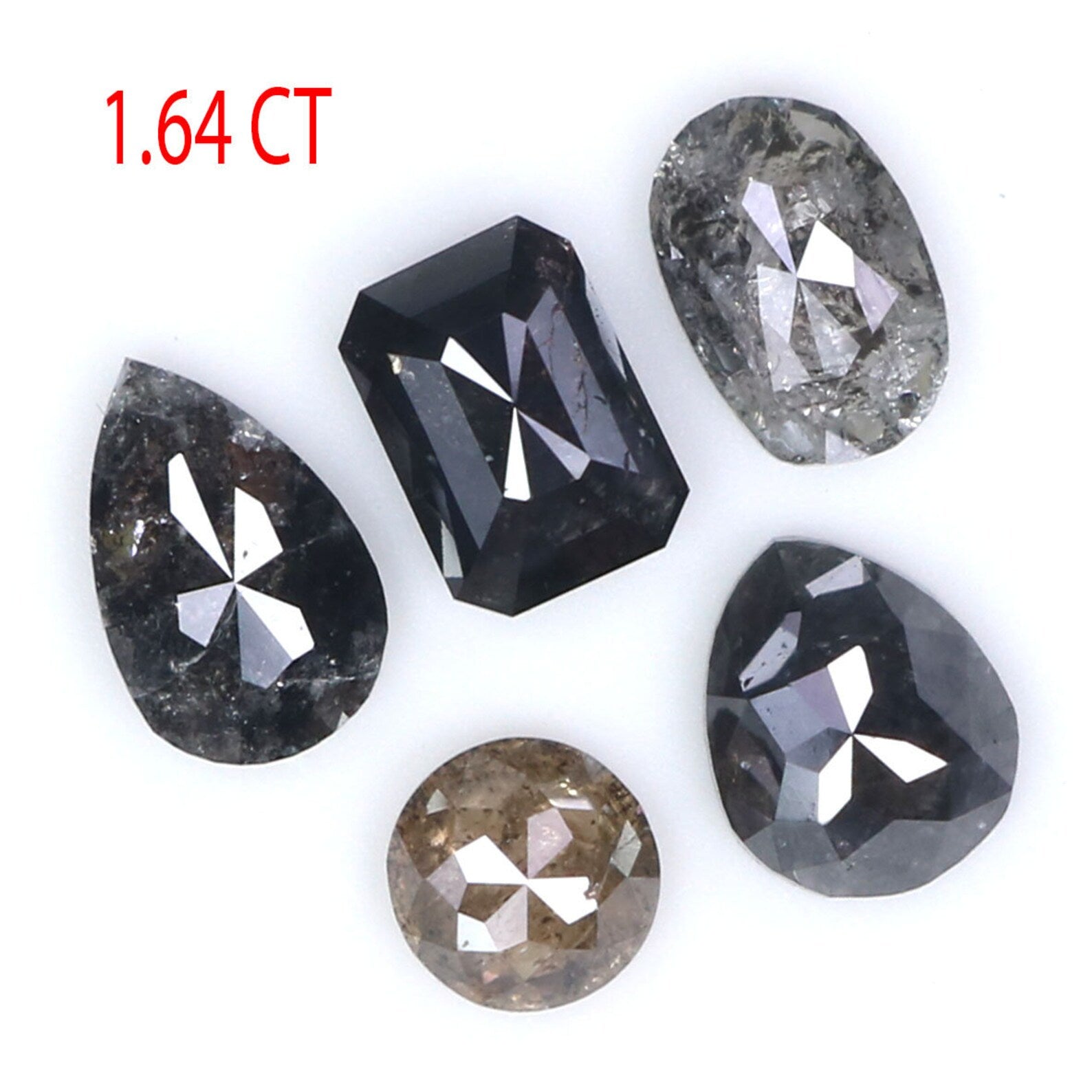 Natural Loose Mix Shape Salt And Pepper Diamond Black Grey Color 1.64 CT 3.70 MM Mix Shape Rose Cut Diamond KDN1485