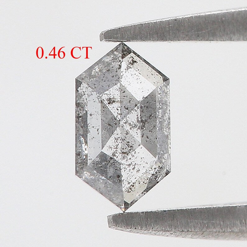 0.46 Ct Natural Loose Hexagon Shape Diamond Salt And Pepper Hexagon Diamond 6.75 MM Natural Black Grey Color Hexagon Rose Cut Diamond QN2139