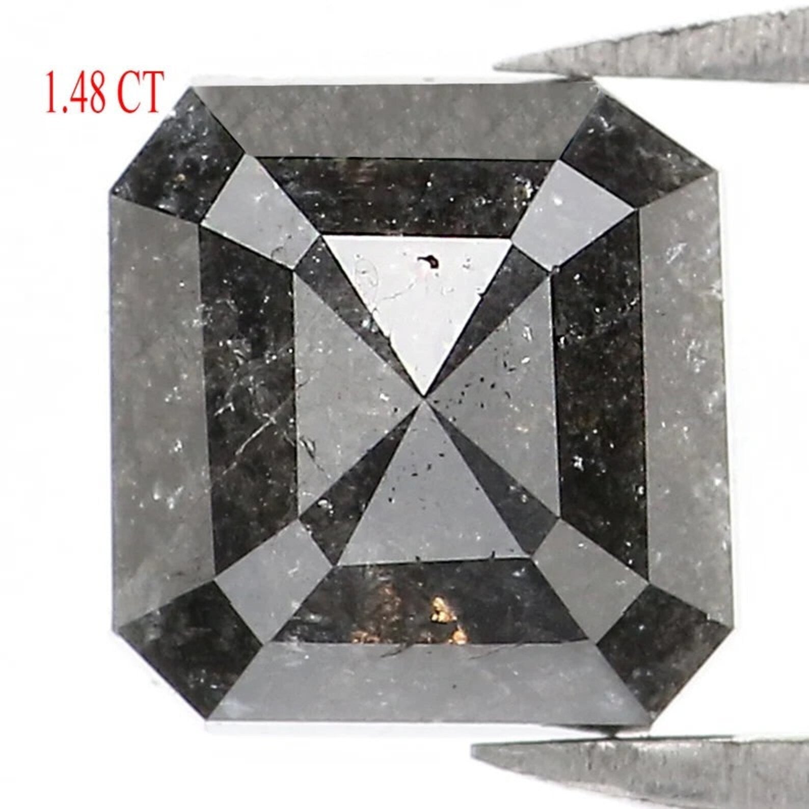 1.48 CT Natural Loose Radiant Shape Diamond Salt And Pepper Radiant Diamond 6.30 MM Natural Black Grey Color Radiant Rose Cut Diamond NQ1596