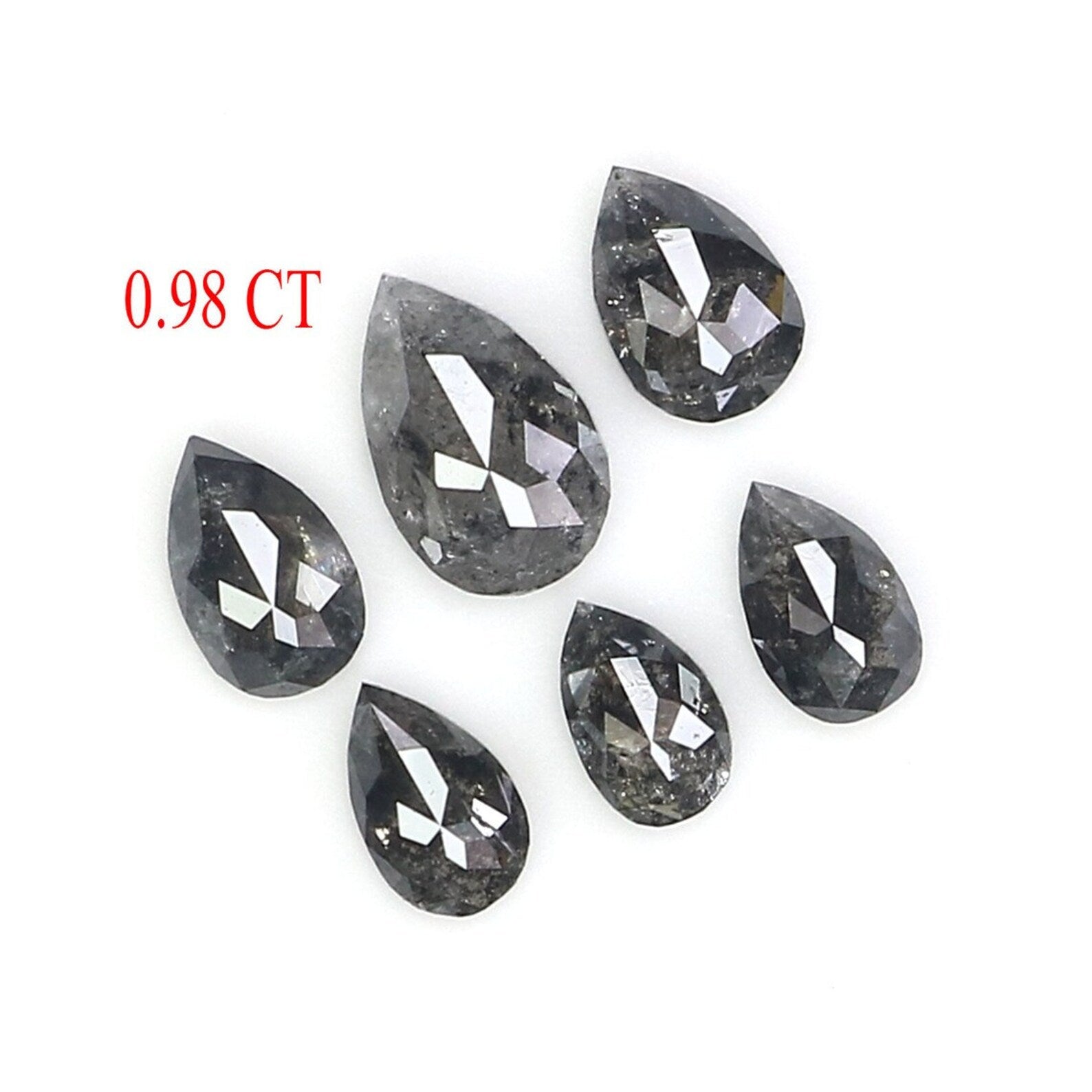 0.98 Ct Natural Loose Pear Shape Diamond Salt And Pepper Pear Diamond 5.60 MM Natural Diamond Black Grey Color Pear Rose Cut Diamond NQ2426