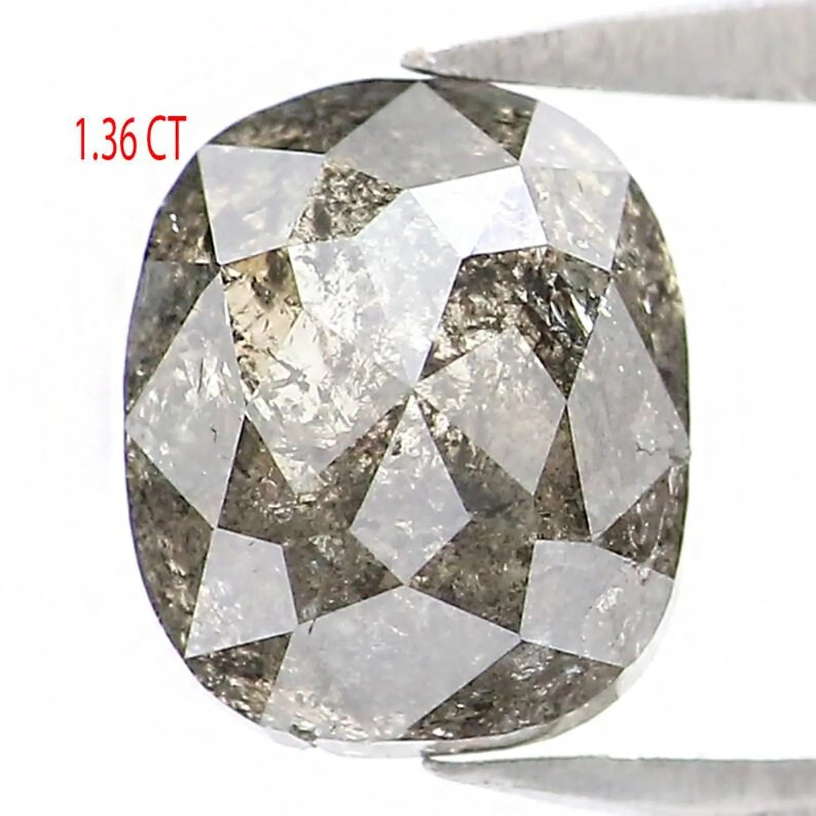 1.36 CT Natural Loose Cushion Shape Diamond Salt And Pepper Cushion Diamond 7.00 MM Natural Black Grey Color Cushion Rose Cut Diamond NQ9535