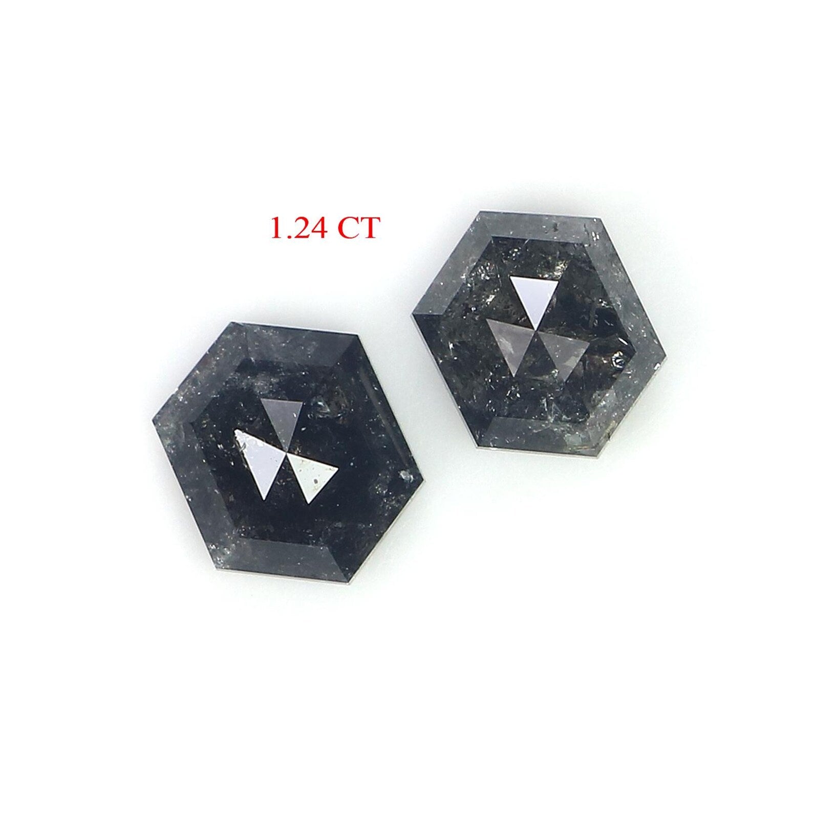 1.24 Ct Natural Loose Hexagon Shape Pair Diamond Salt And Pepper Hexagon Diamond 5.75 MM Black Grey Color Hexagon Rose Cut Diamond NQ783