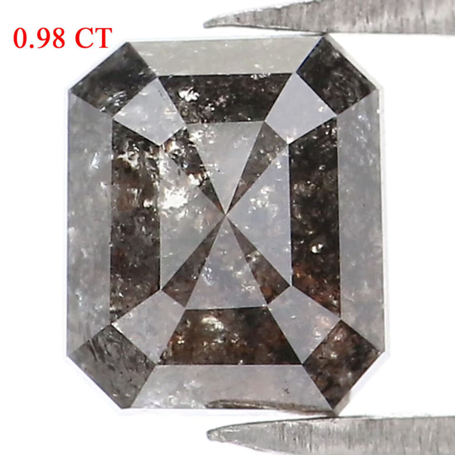 0.98 Ct Natural Loose Emerald Shape Diamond Salt And Pepper Emerald Diamond 5.75 MM Natural Black Grey Color Emerald Rose Cut Diamond NQ8176