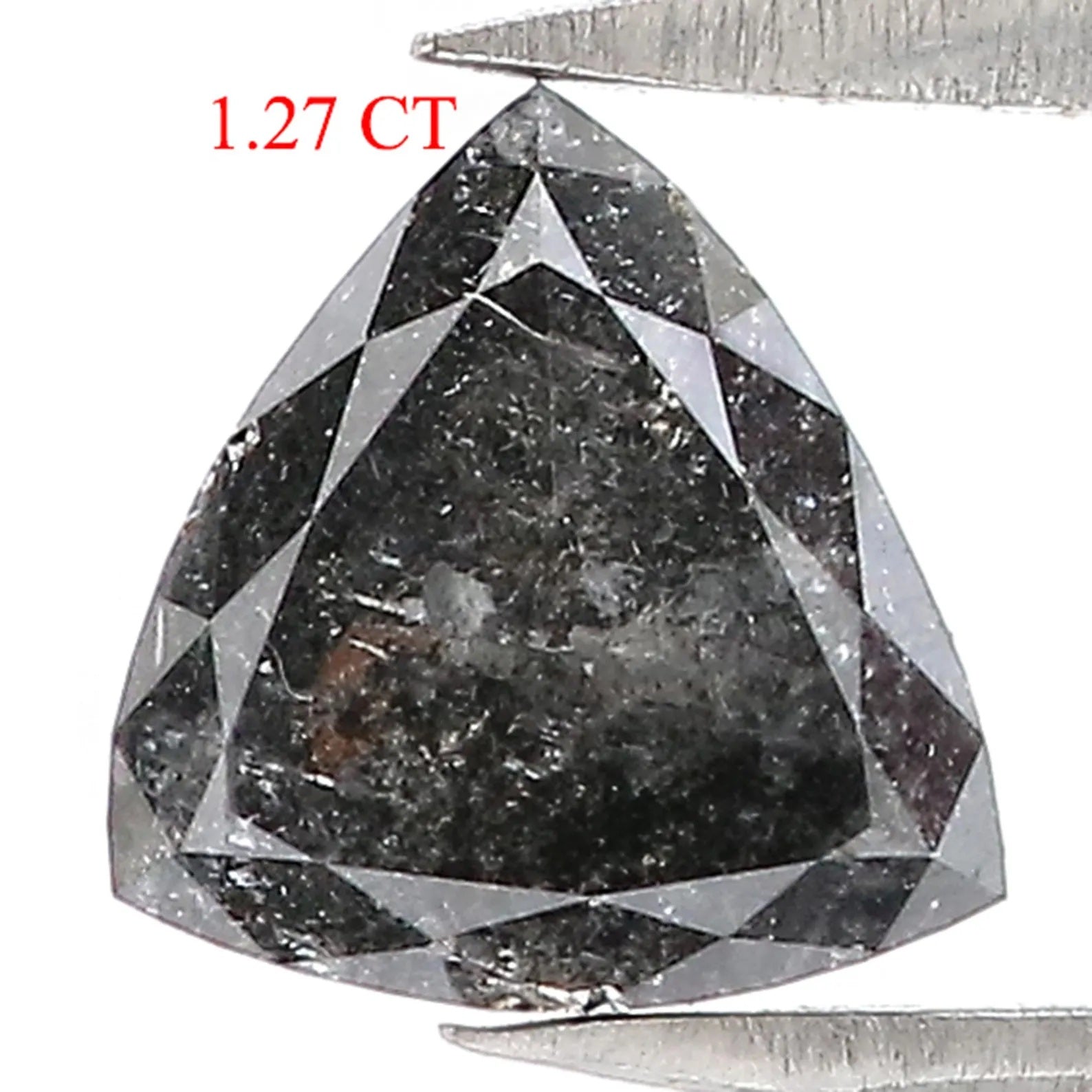 1.27 Ct Natural Loose Diamond Triangle Shape Diamond Salt And Pepper Diamond 7.00 MM Natural Black Grey Triangle Rose Cut Diamond QN9661