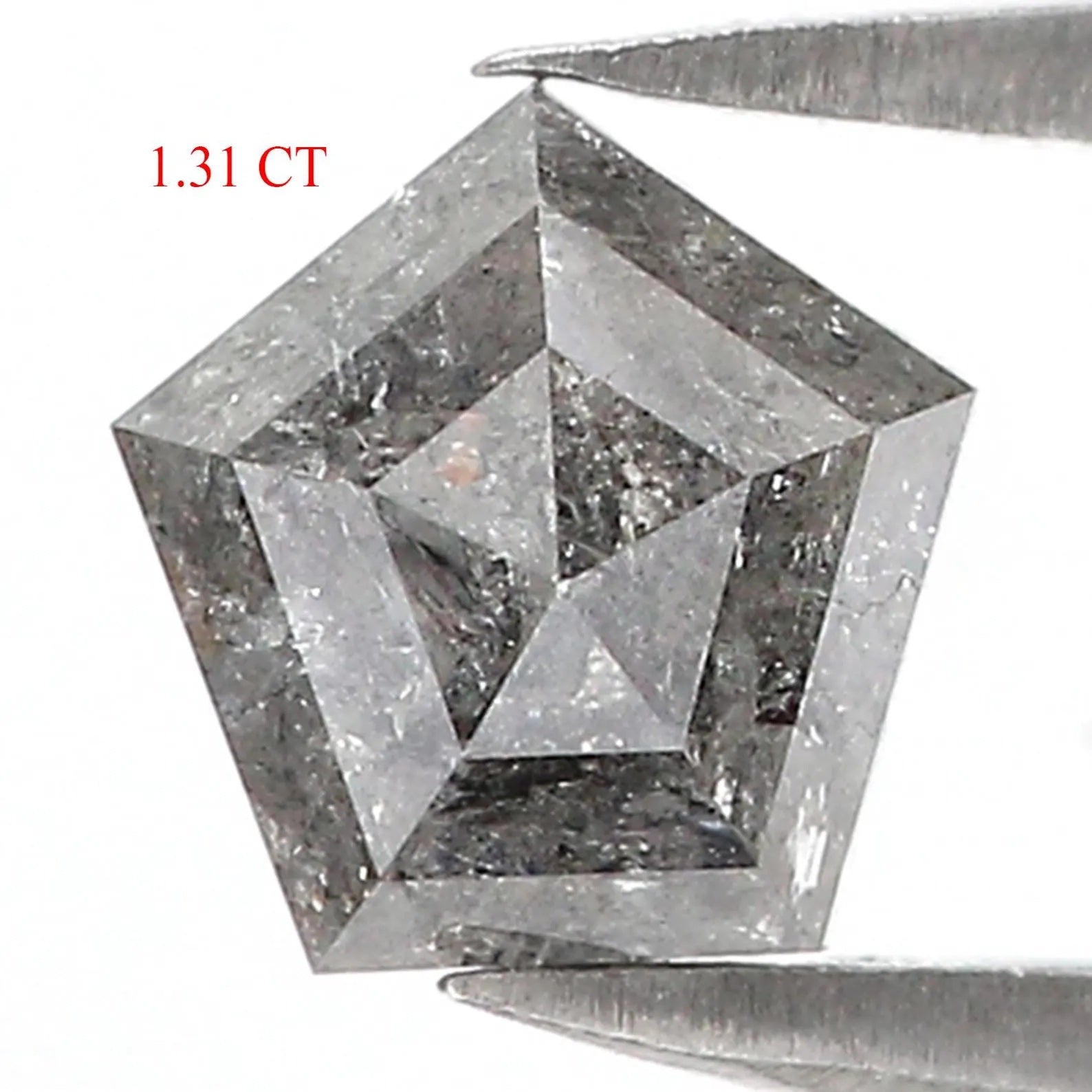 1.31 CT Natural Loose Pentagon Shape Diamond Salt And Pepper Pentagon Diamond 6.75 MM Natural Grey Color Pentagon Rose Cut Diamond QN521