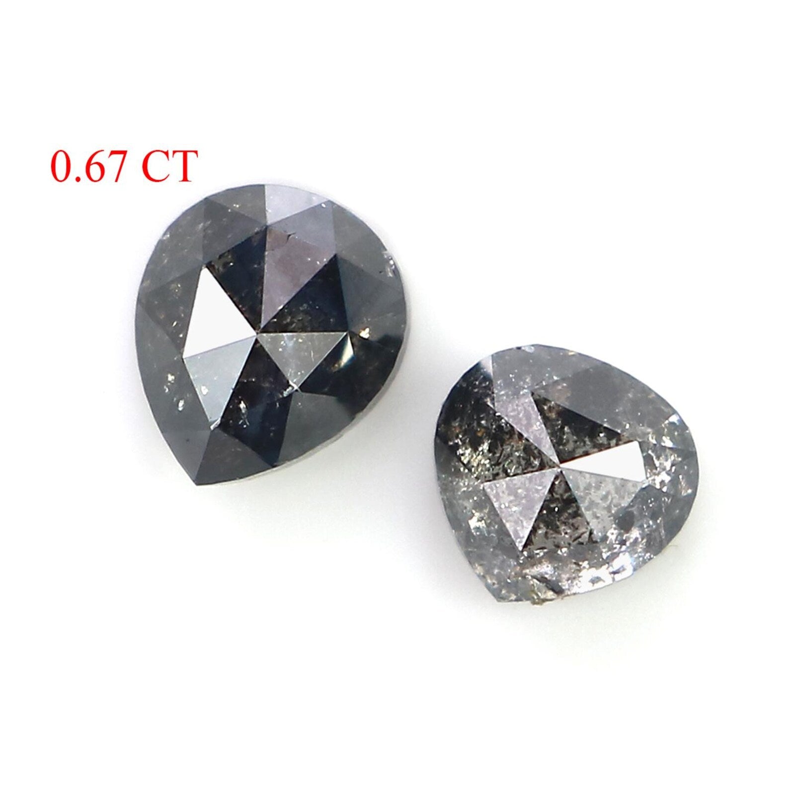 0.67 CT Natural Loose Heart Cut Pair Diamond Salt And Pepper Pear Shape Diamond 3.85 MM Black Grey Color Heart Rose Cut Diamond NQ1855