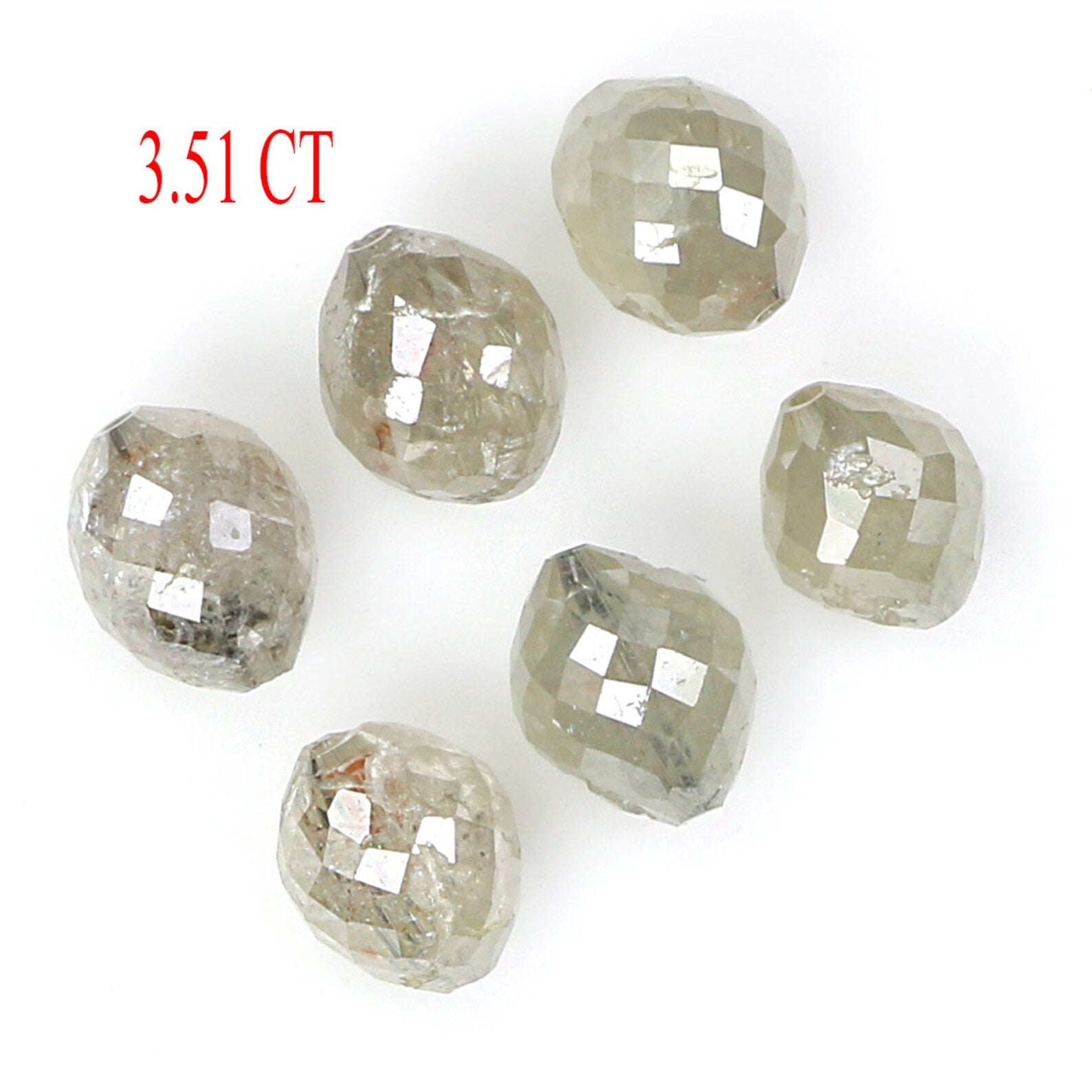 Natural Loose Egg Shape Bead Gray Color Diamond 3.51 CT 4.40 MM Bead Shape Rose Cut Diamond KDN1786