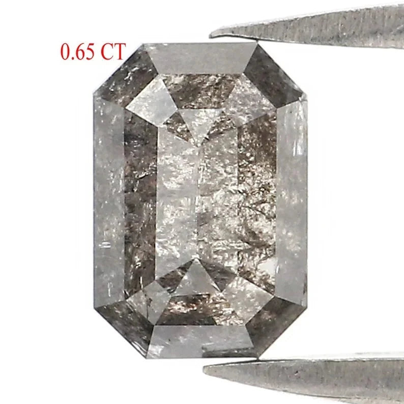 0.65 CT Natural Loose Emerald Shape Diamond Salt And Pepper Emerald Diamond 6.00 MM Natural Black Grey Color Emerald Rose Cut Diamond NQ2448